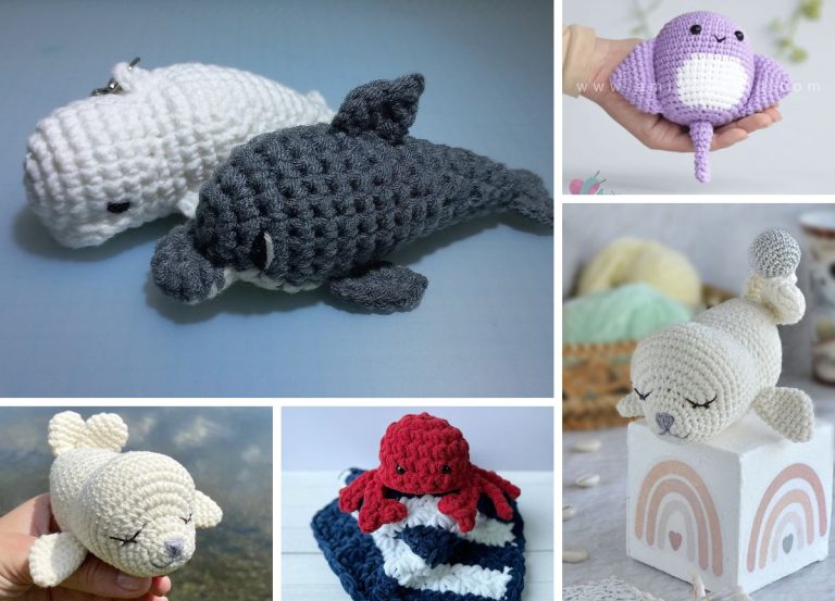 a collection of crochet sea animals amigurumi