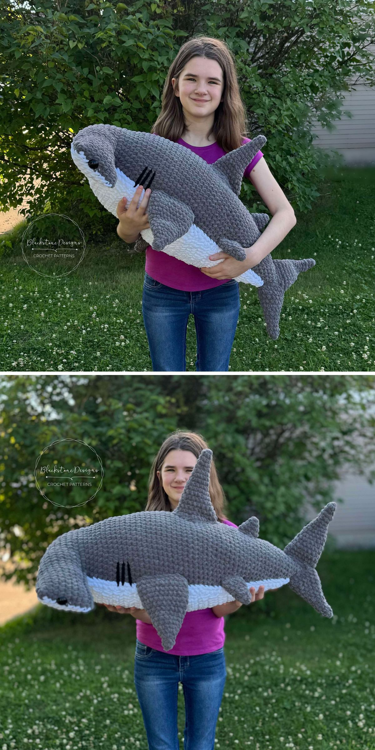 a big crochet hammerhead shark amigurumi