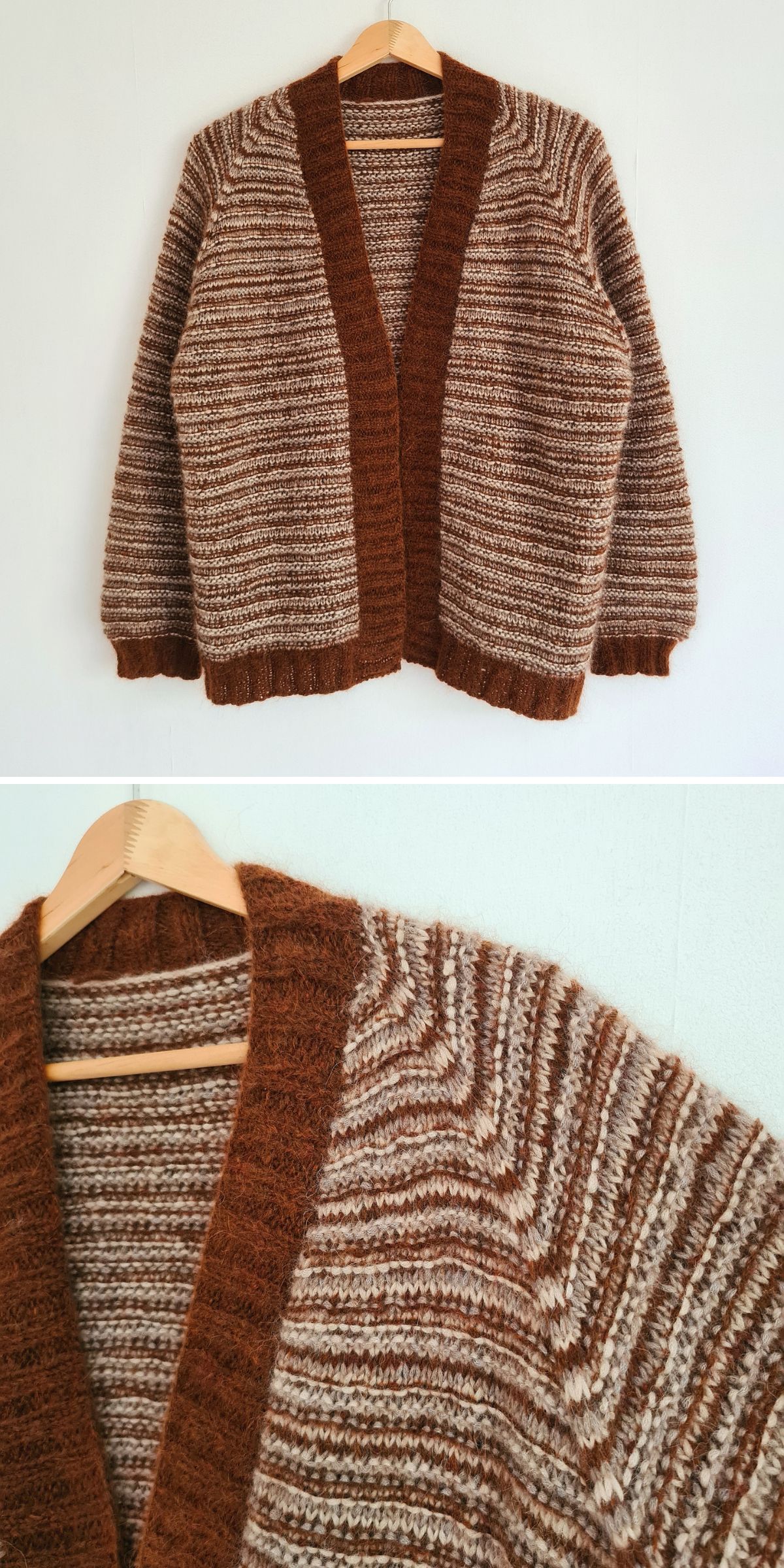 a striped knit cardigan with a brown striped design