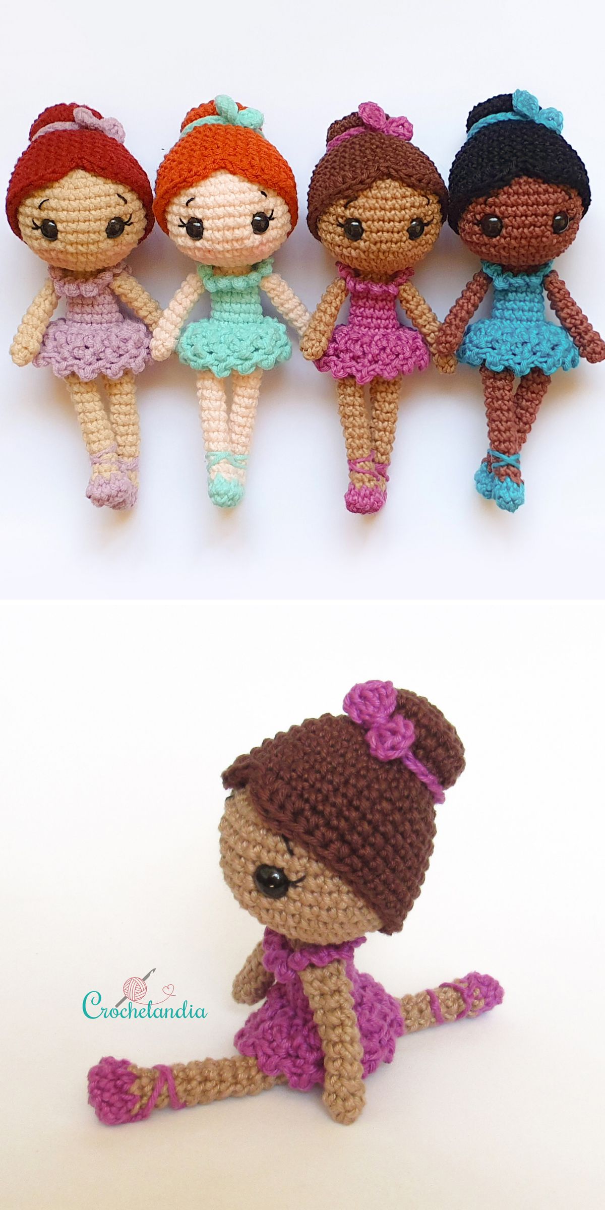 crochet ballerina dolls in different colors