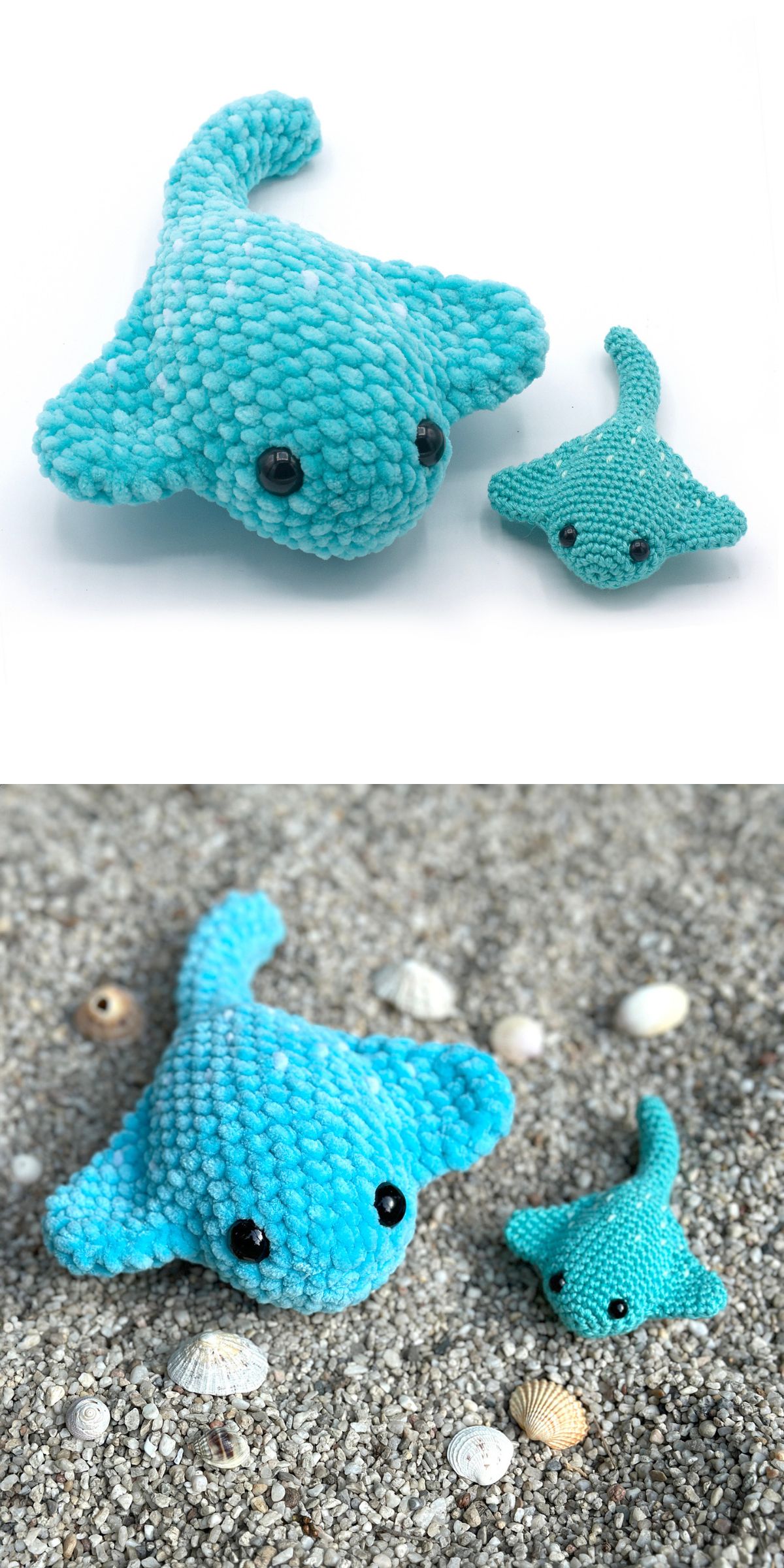 an adorable crochet stingray in blue