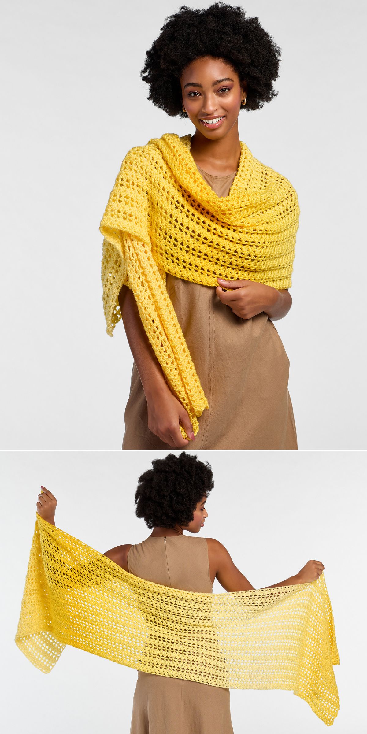 a simple mesh crochet wrap in a yellow color