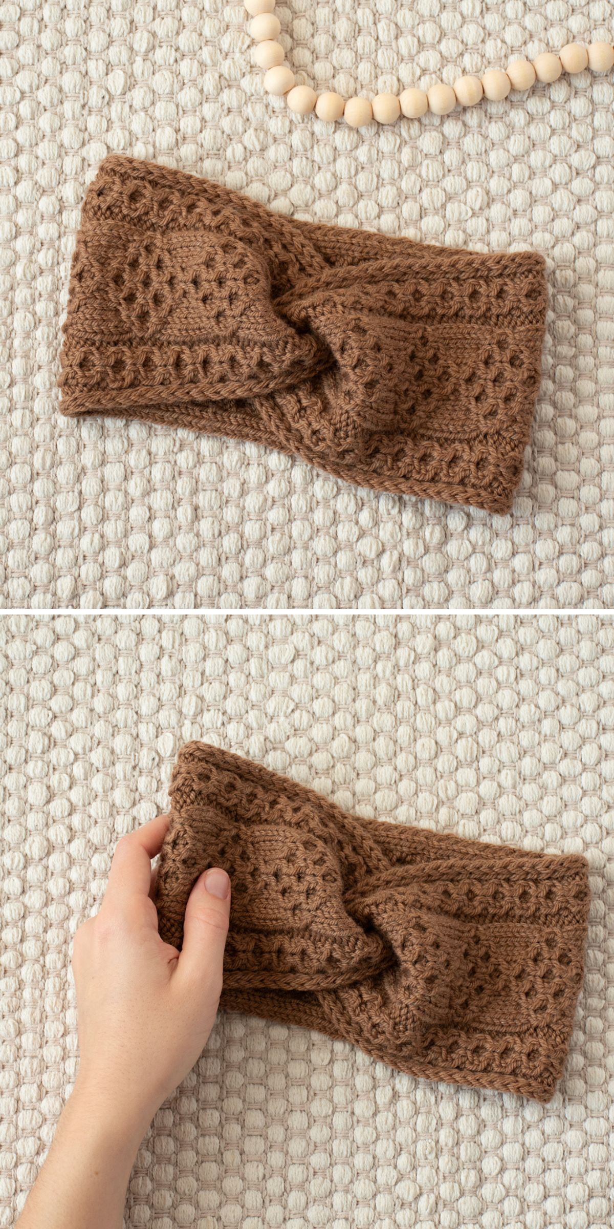 a brown knitted headband 
