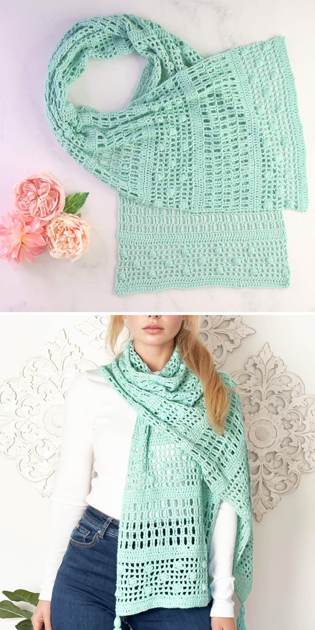 a light crochet shawl with mesh texture