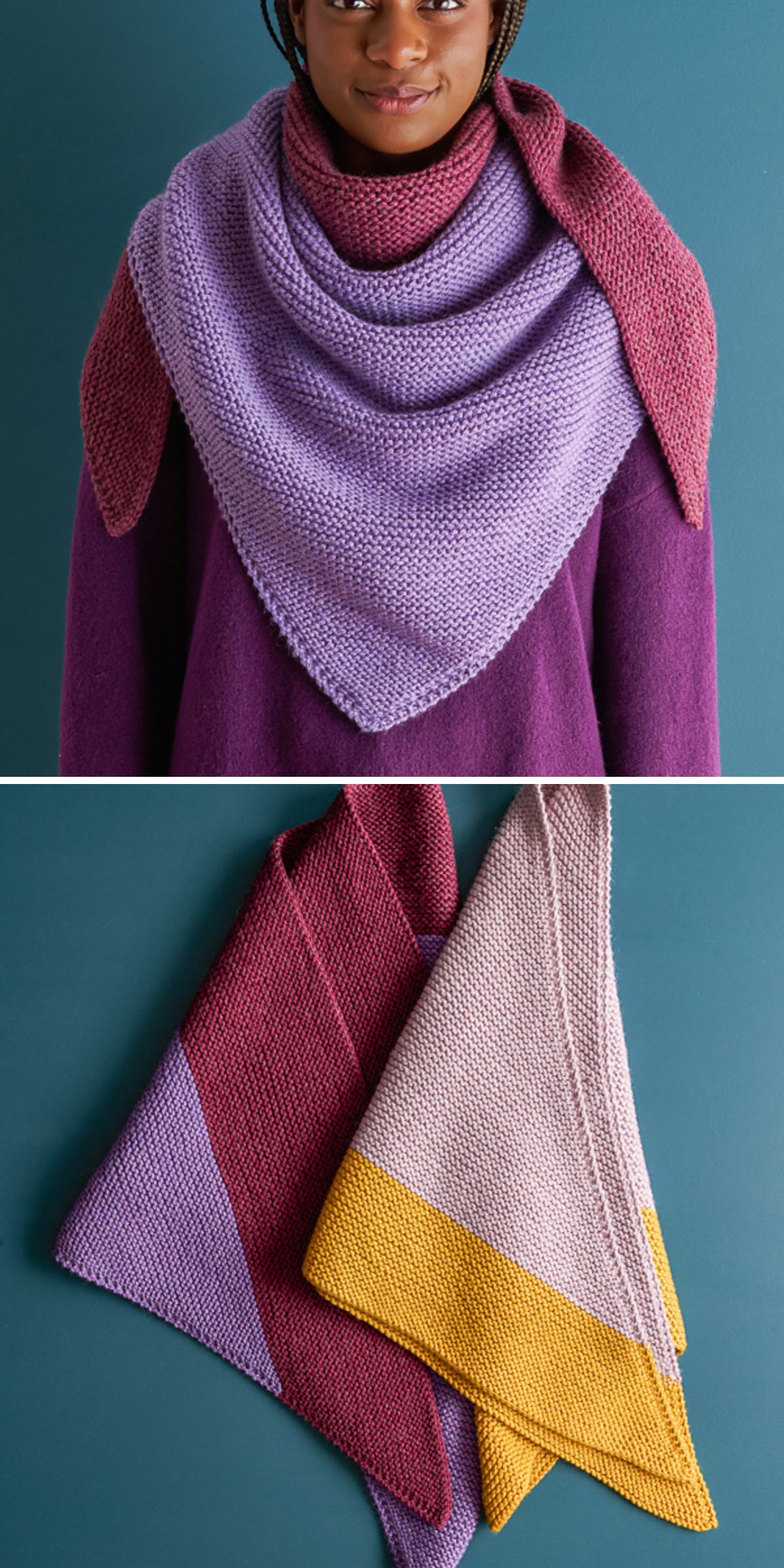two-tone triangular knitted shawls