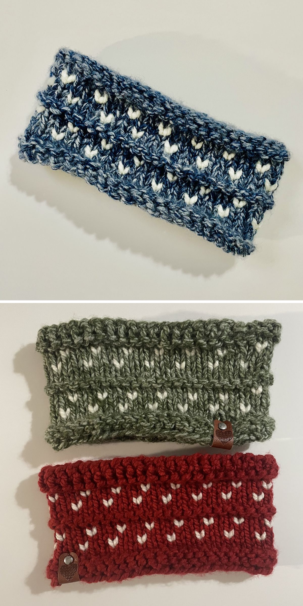 a knit headband with an eye-catching design 