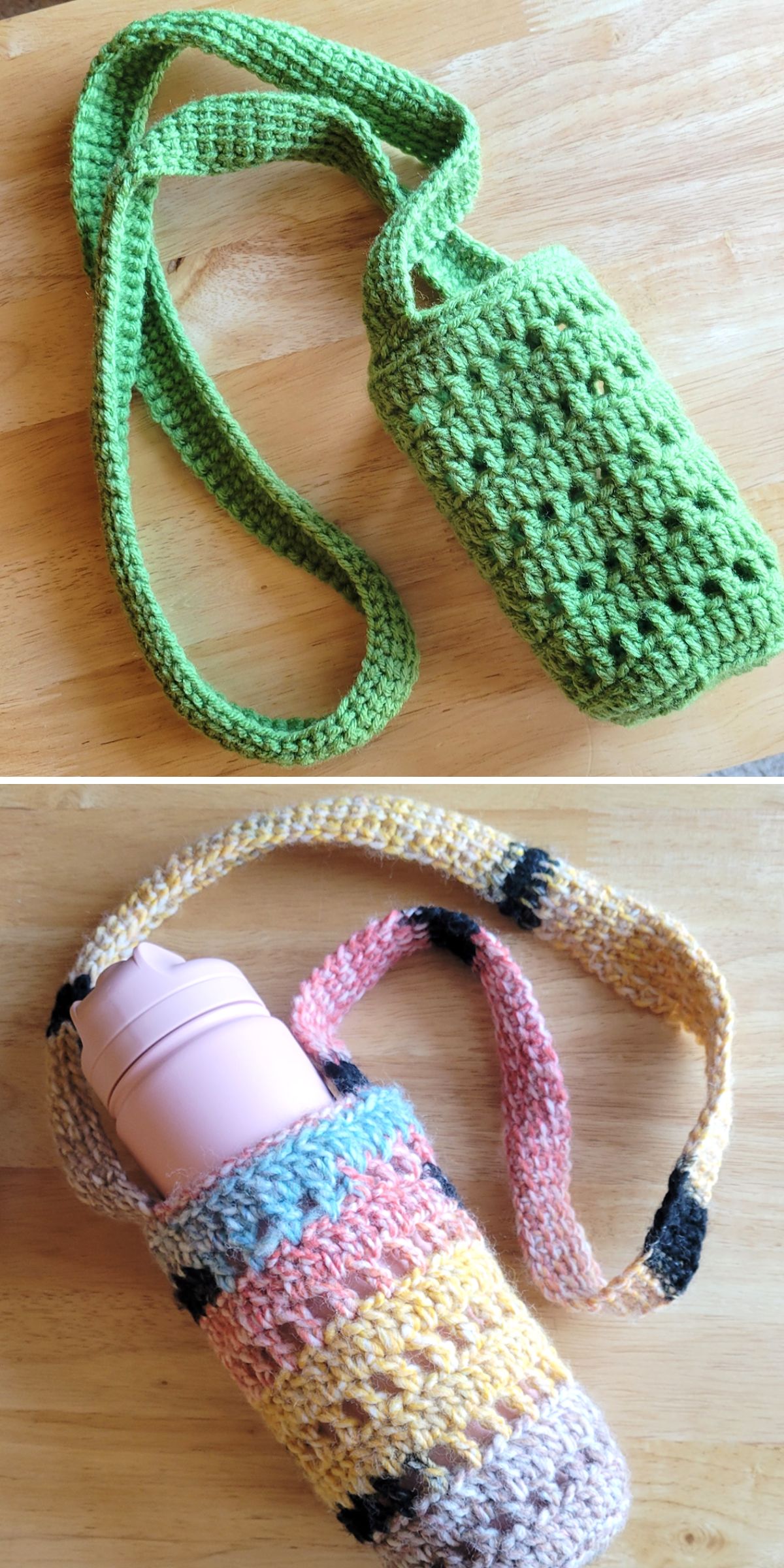 crochet water carriers with lace stripes of open eyelets