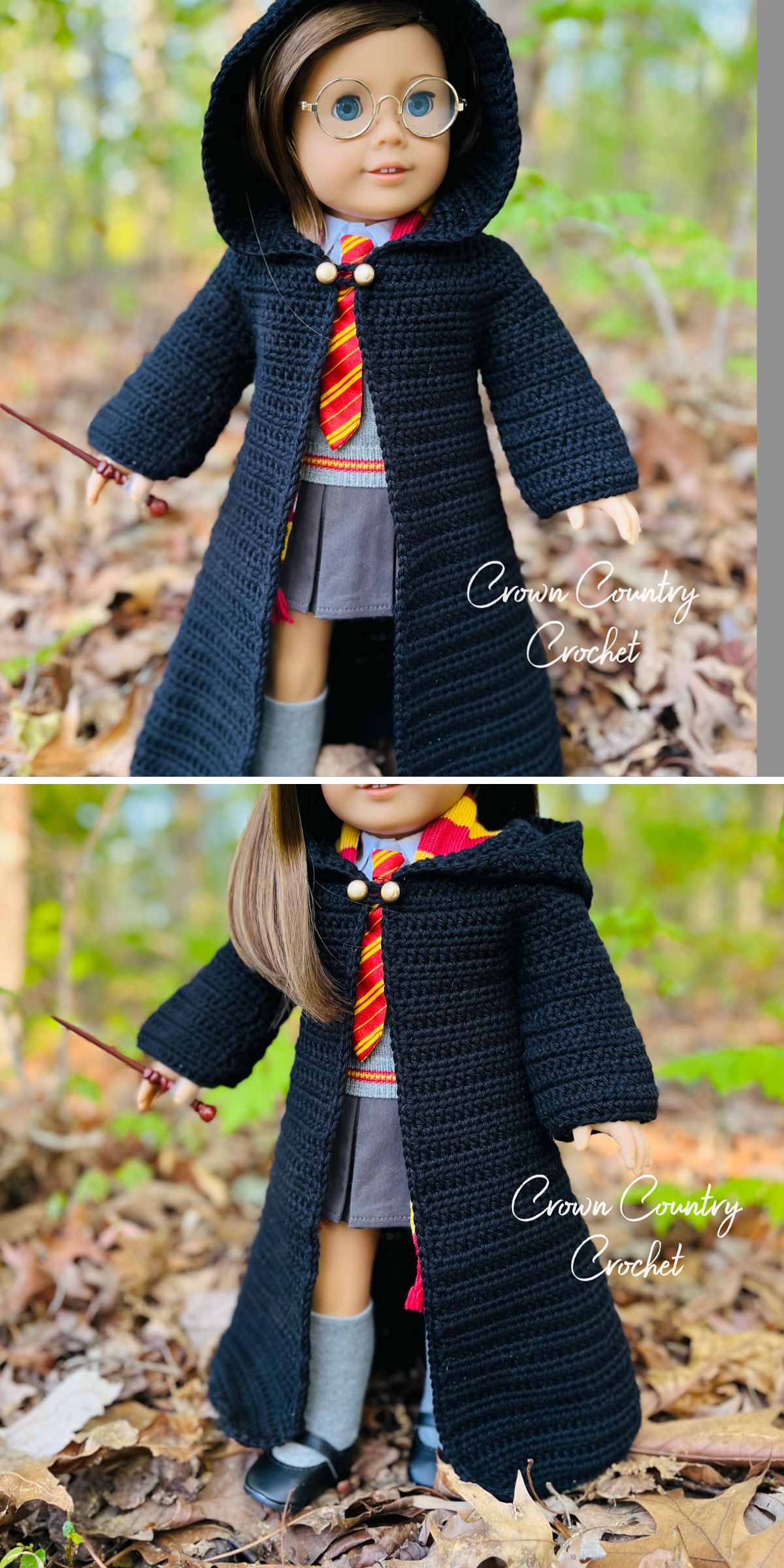 a black crochet wizard robe for dolls