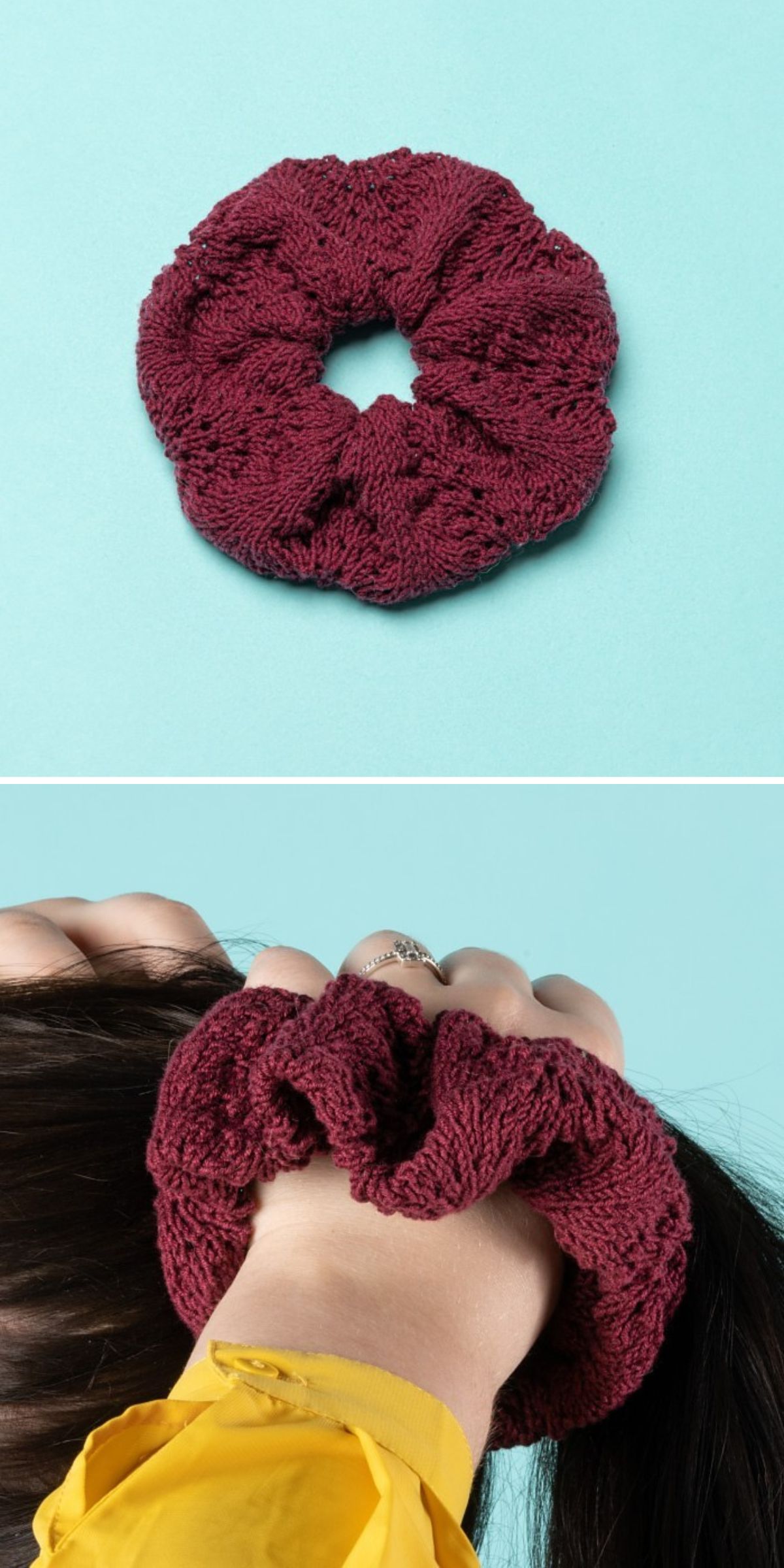 a knitted lace tie in a dark purple color