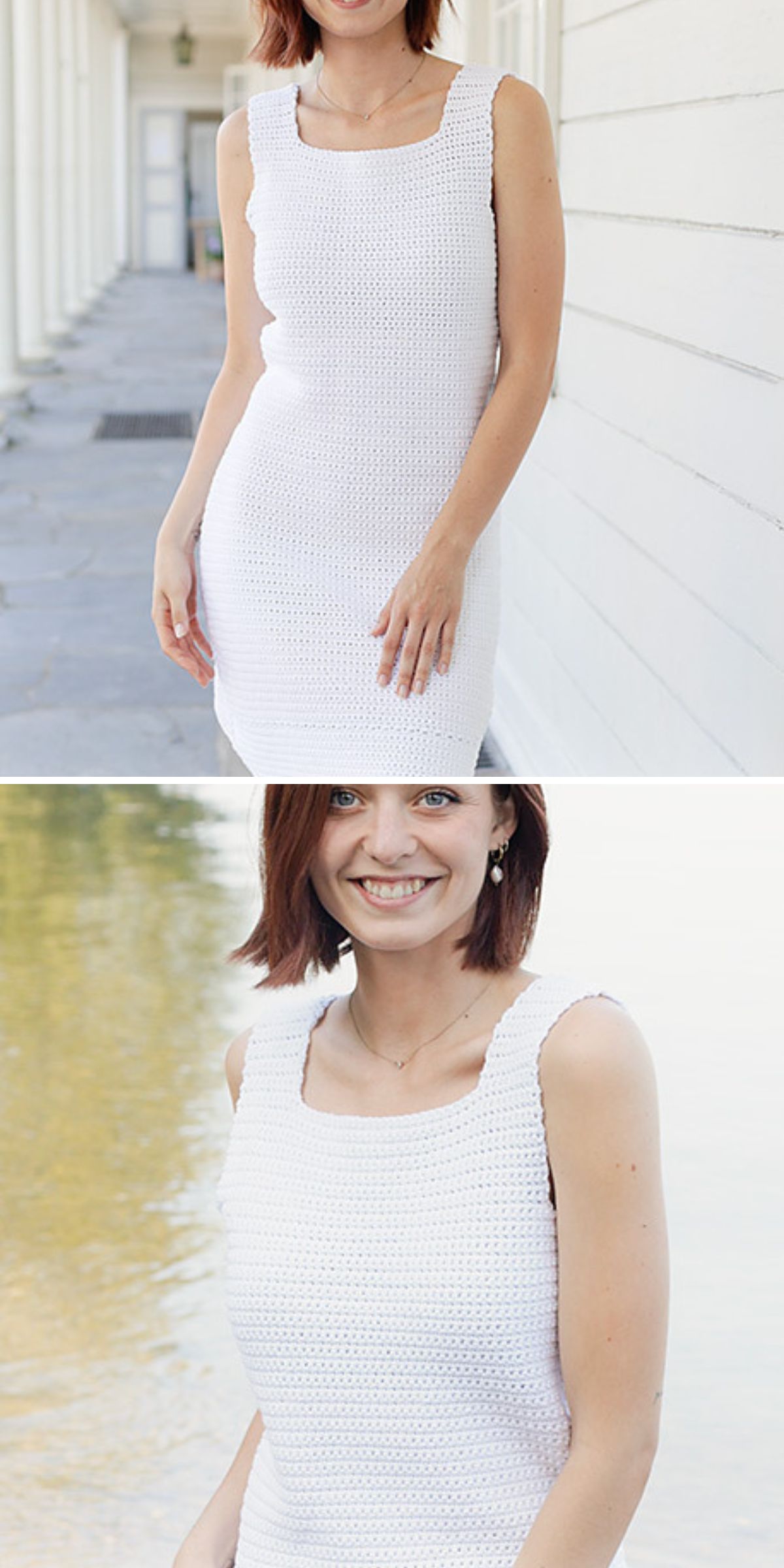 a white sleeveless crochet dress 