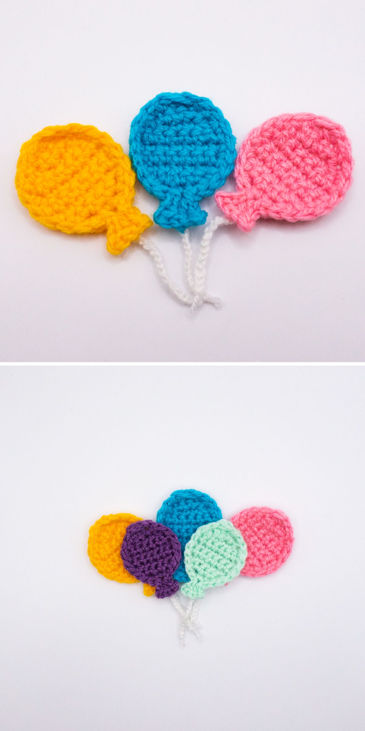 a bunch of crochet balloon appliques in different colors
