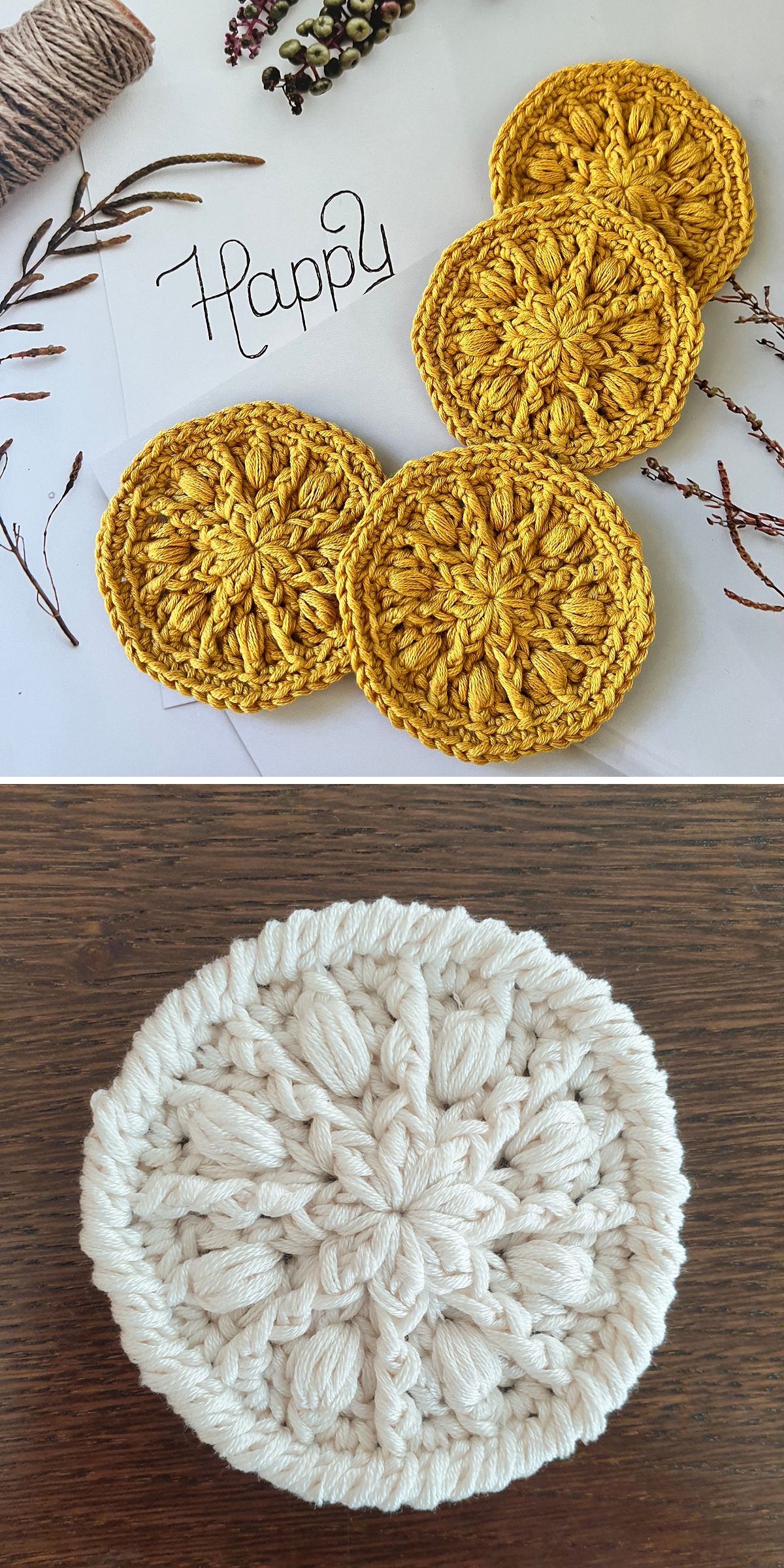 a set of round crochet face scrubbies