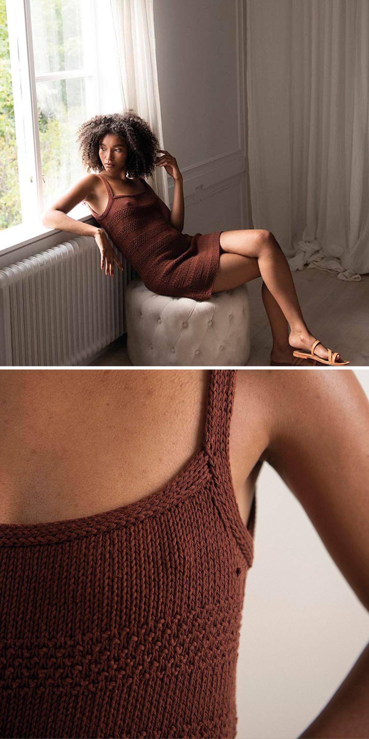 a ribbed knitted mini dress in a dark brown color