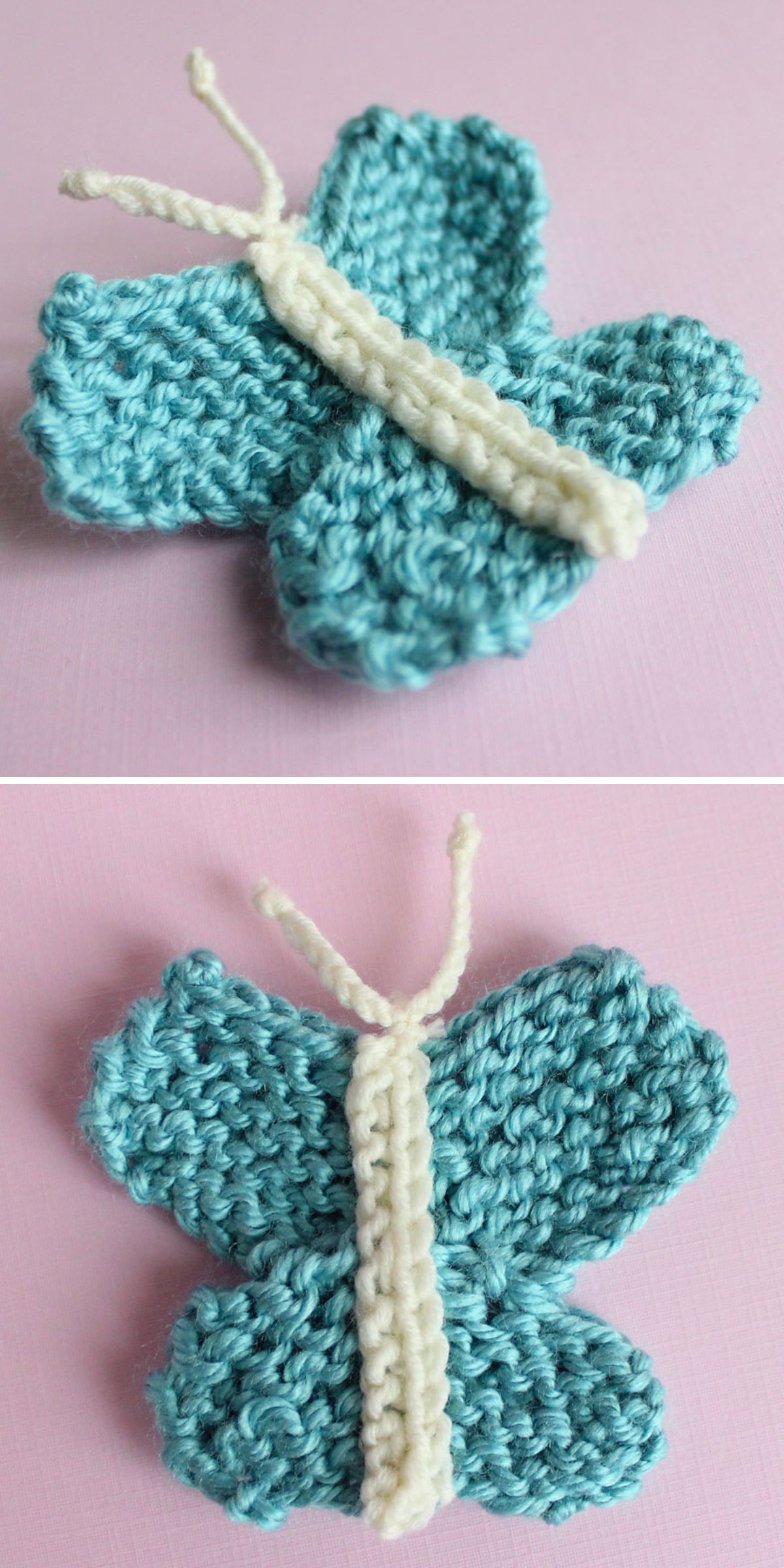 a blue knitted butterfly applique