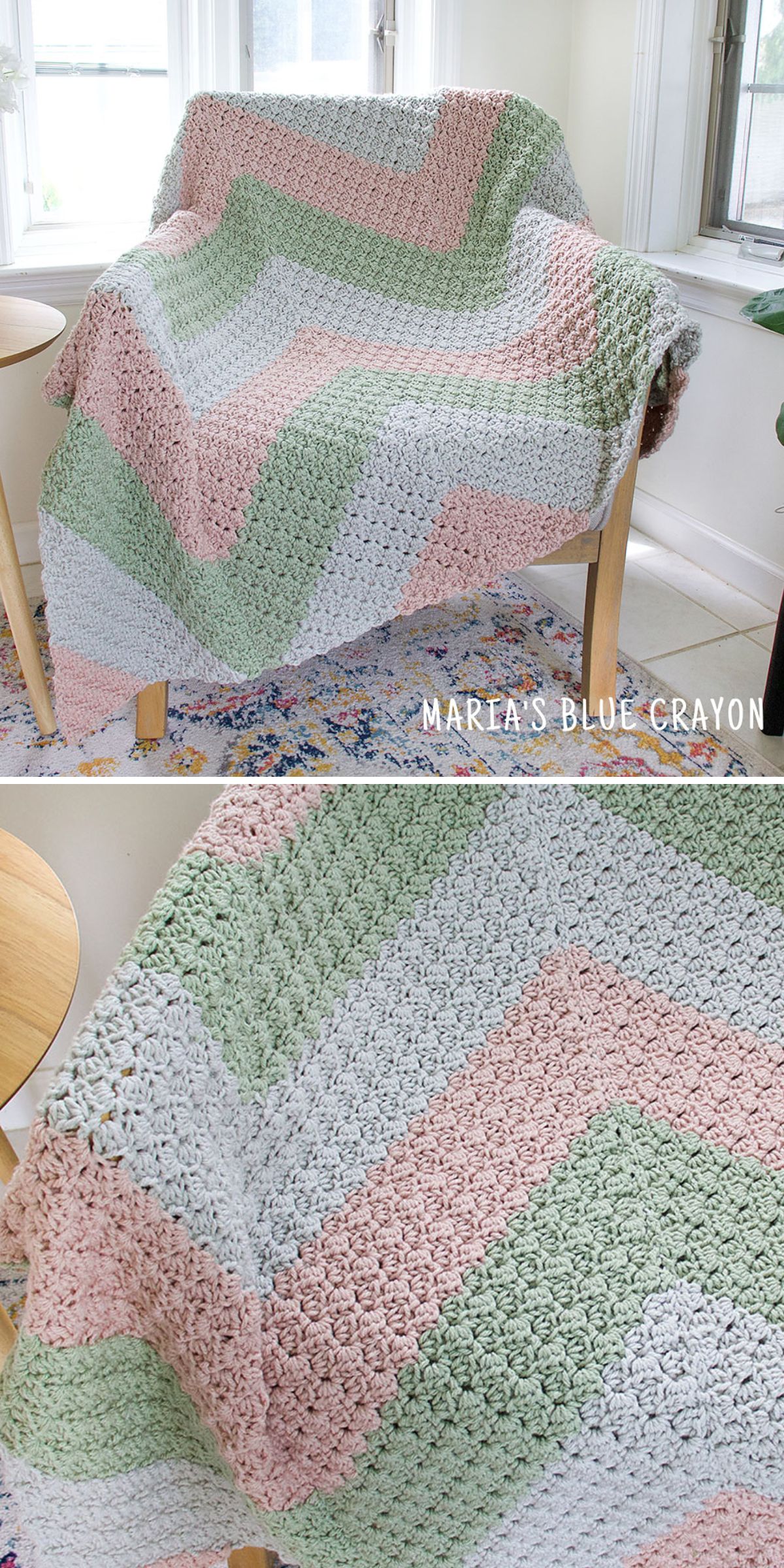 a corner-to-corner chevron blanket in pastels