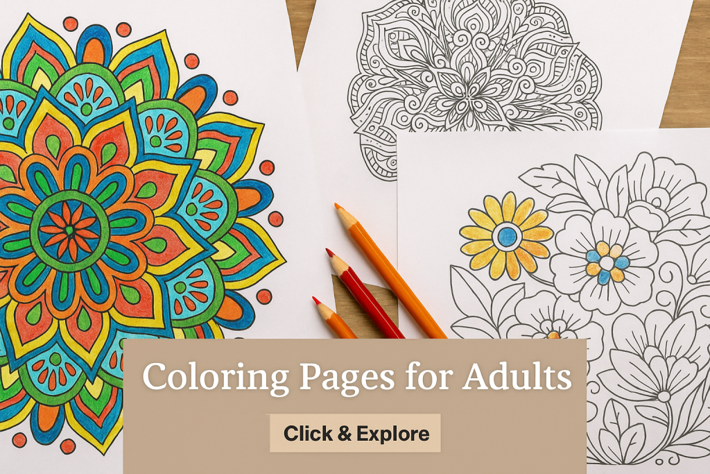 Assortment of adult coloring pages with detailed mandala, floral, and abstract designs, part colored and part uncolored