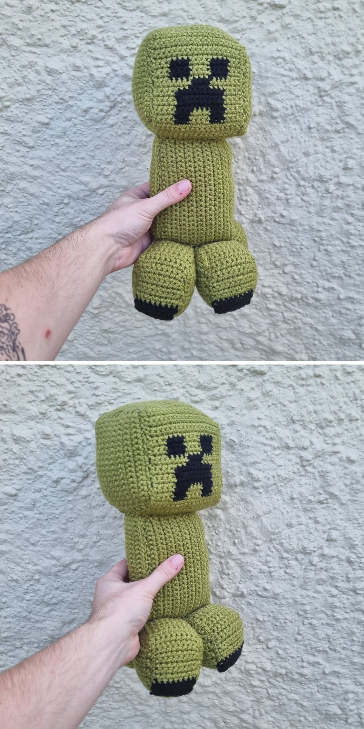 a crocheted Creeper amigurumi from Minecraft