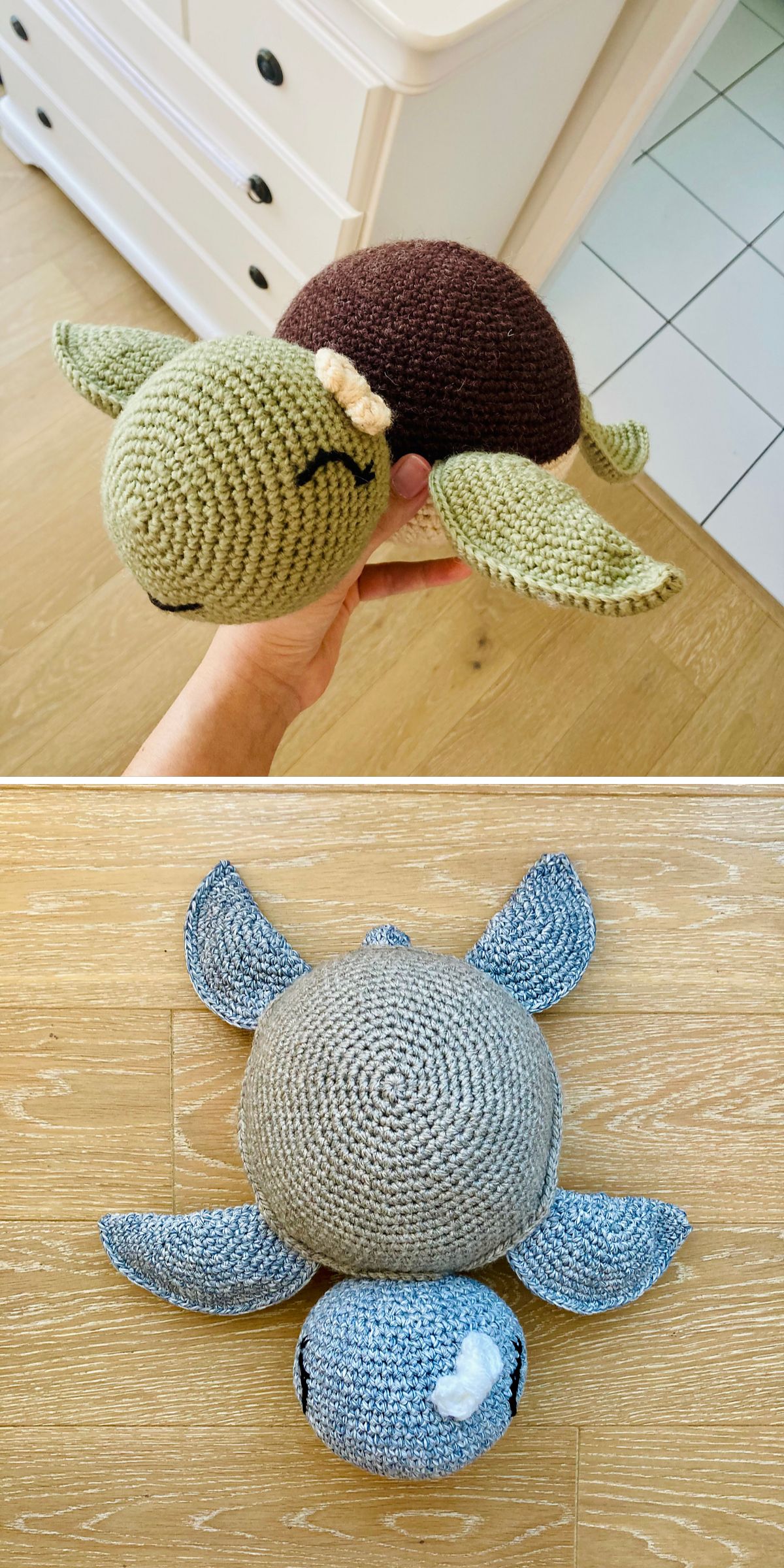 a cute crochet turtle with a small bow applique