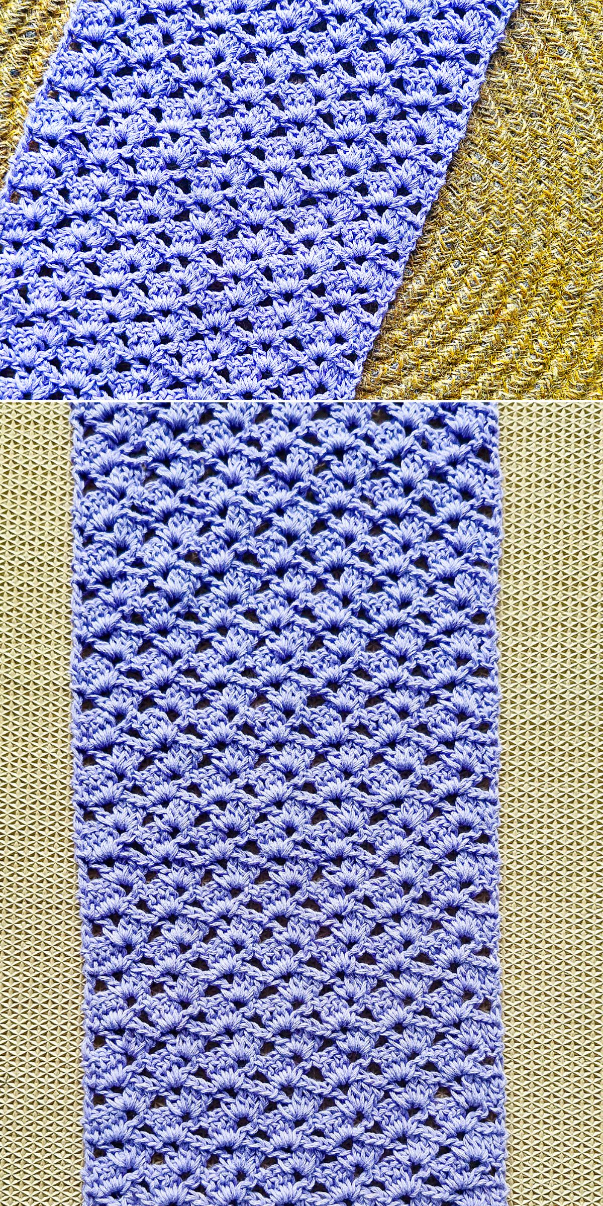 a crochet table runner in blue