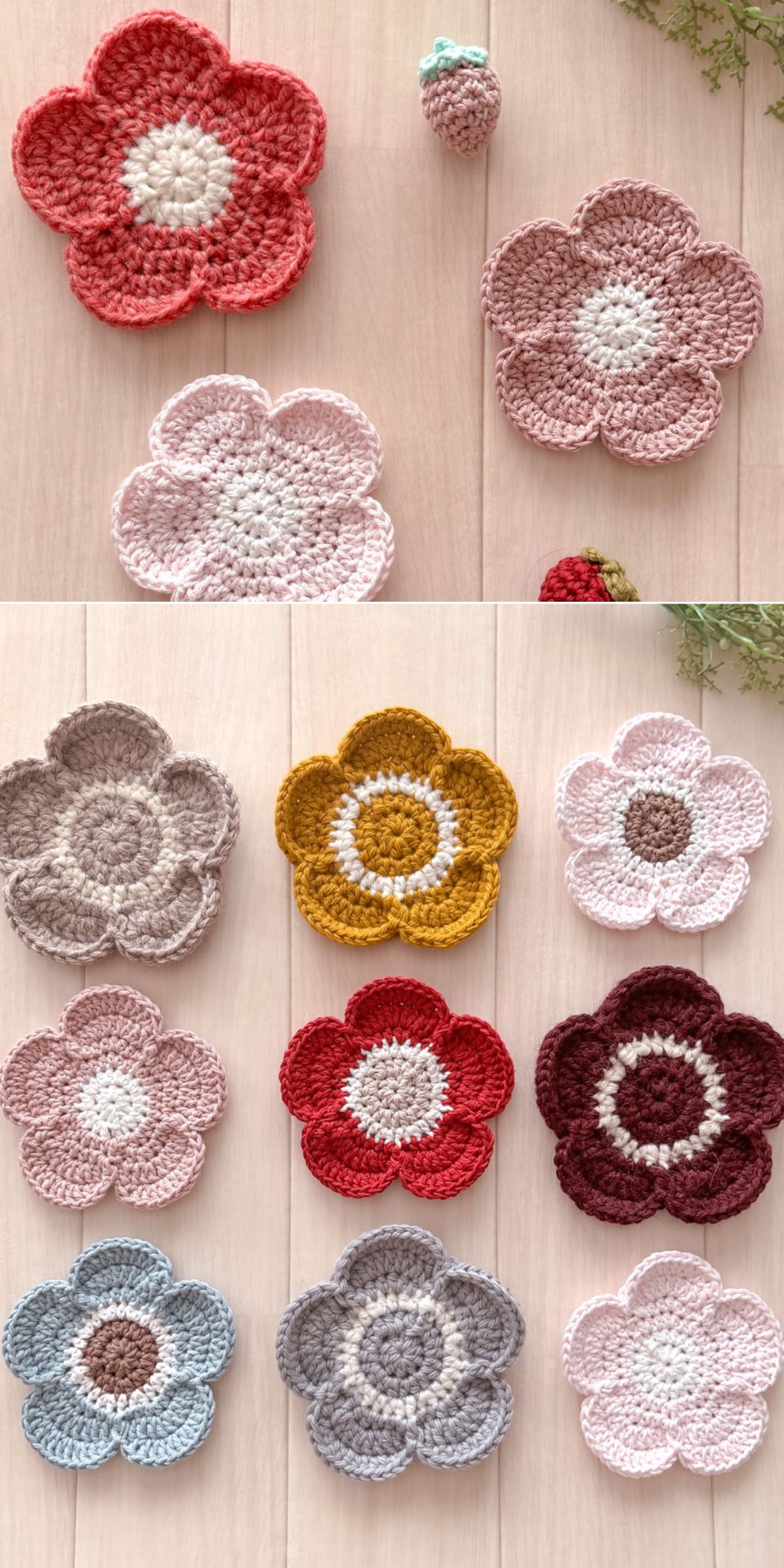 a set of cute crochet flower coasters