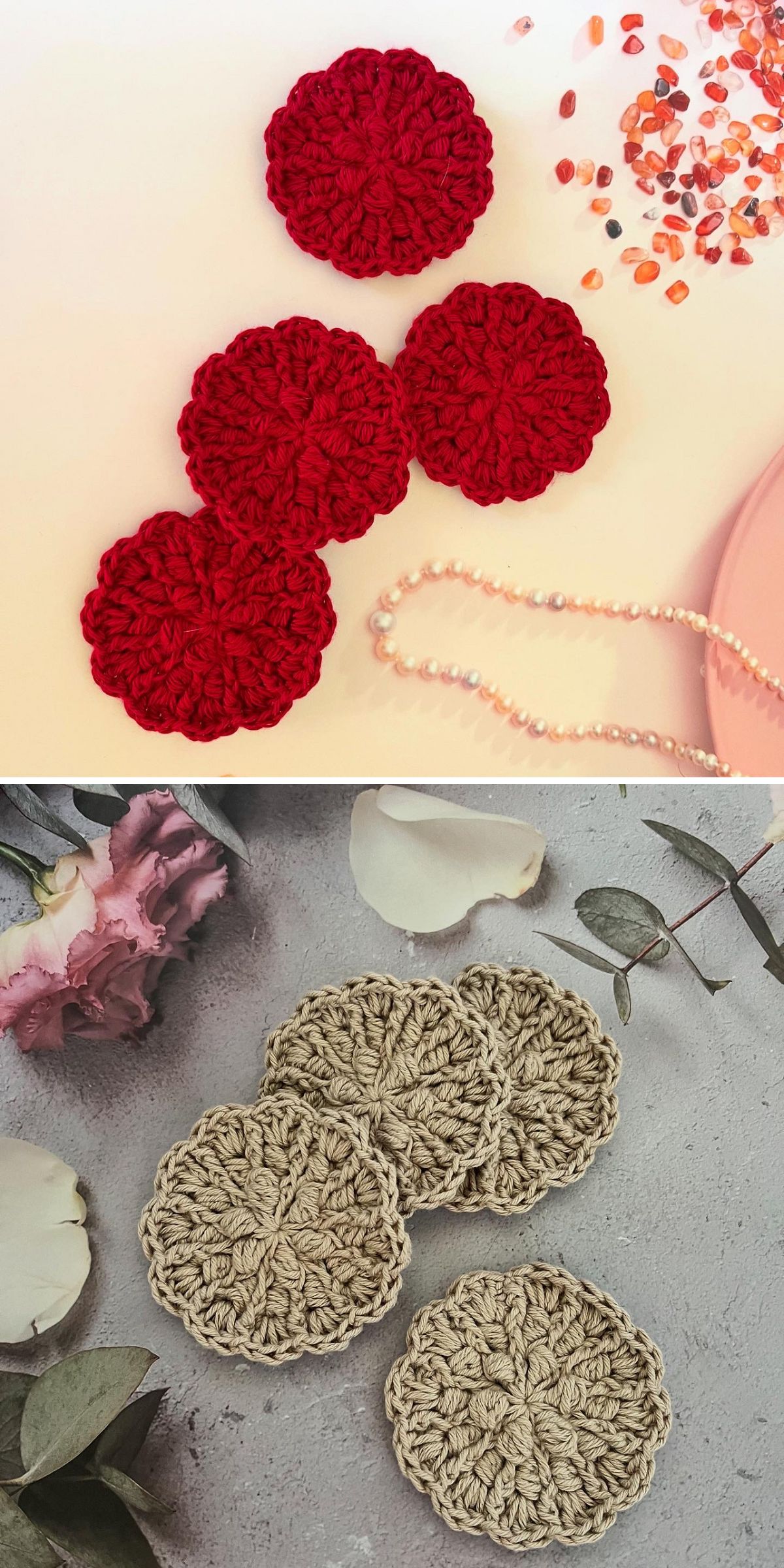 a set of crochet floral scrubbers