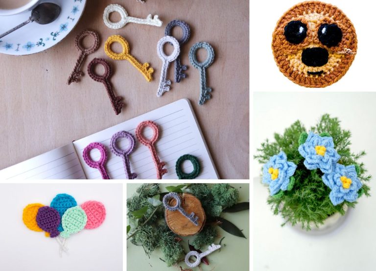 a collection of crochet appliques in different shapes and colors