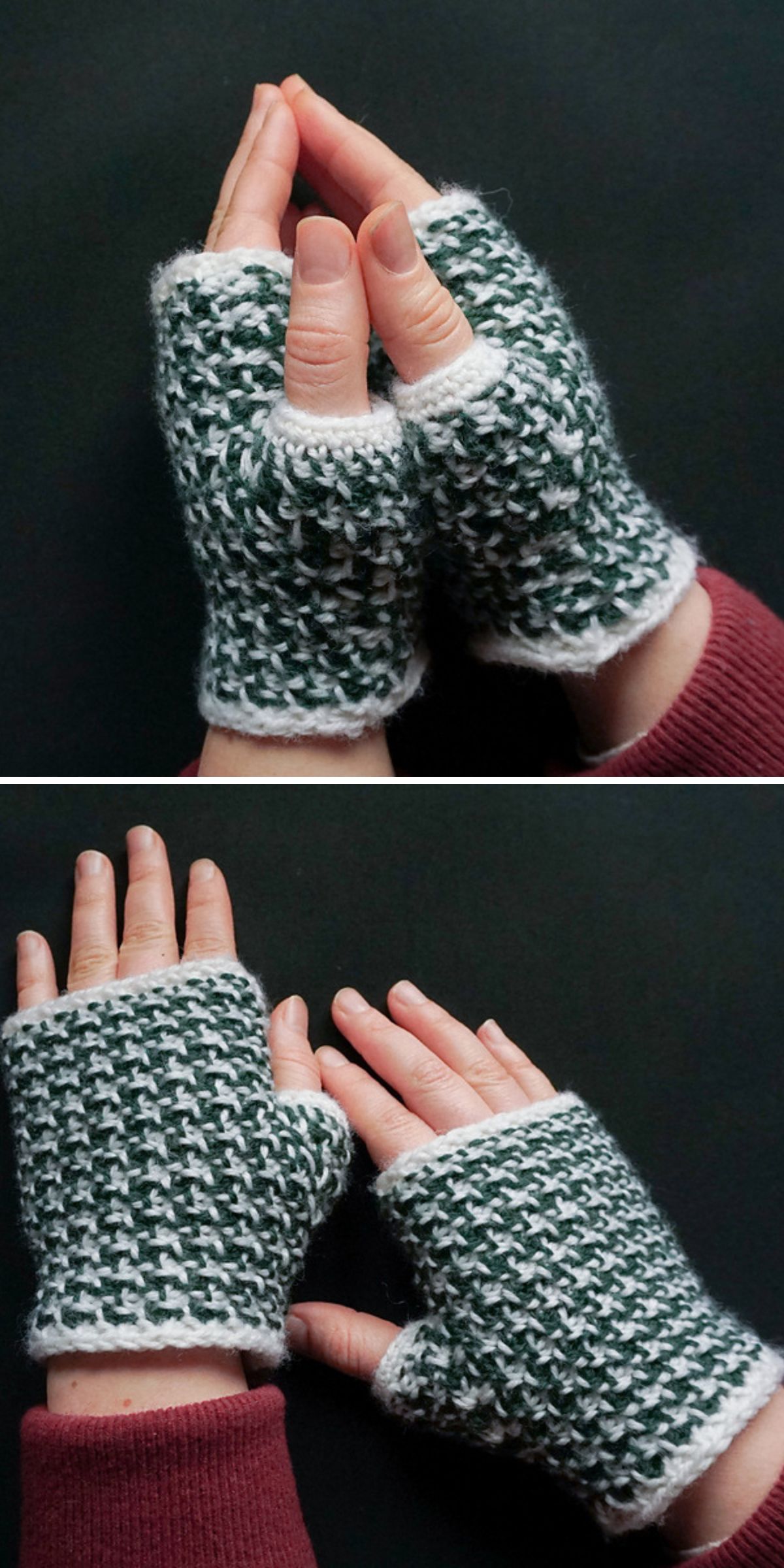 short crochet fingerless gloves featuring a houndstooth pattern