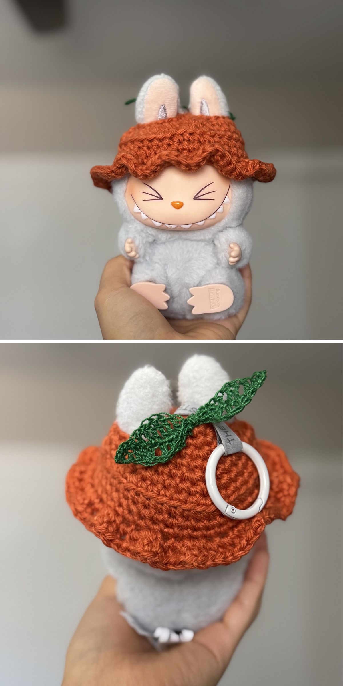 a crochet bucket hat for a labubu doll