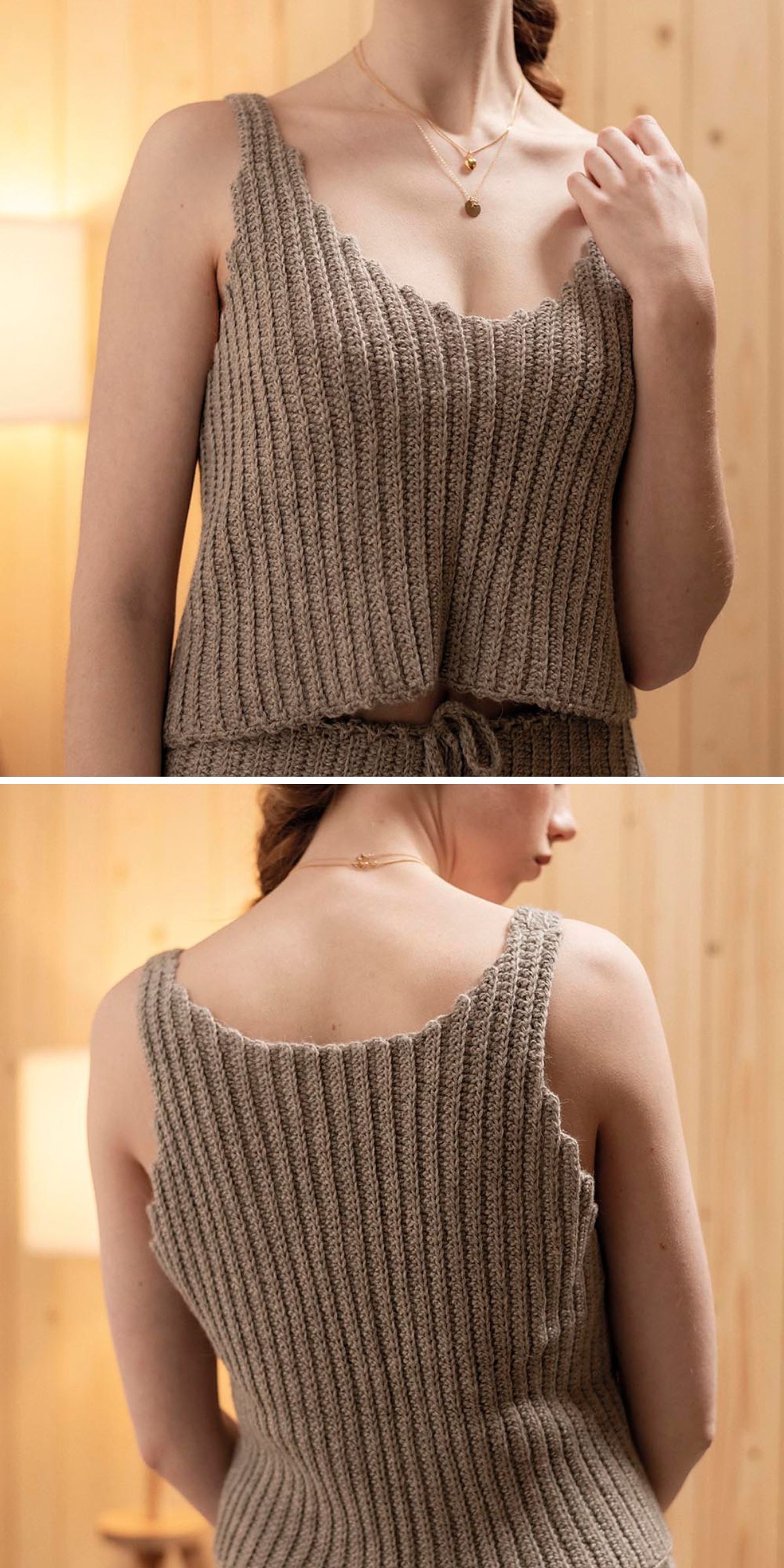 a modern crochet tank top featuring a simple ribbed design