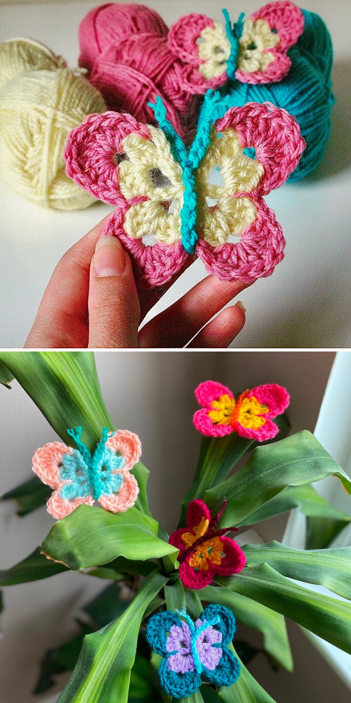 a set of bright crochet butterfly appliques