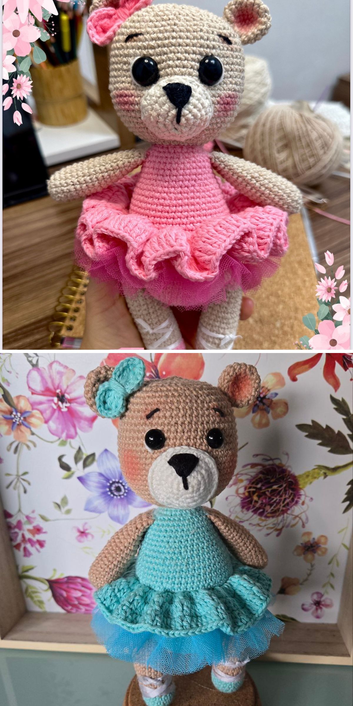 a charming crochet teddy bear ballerina
