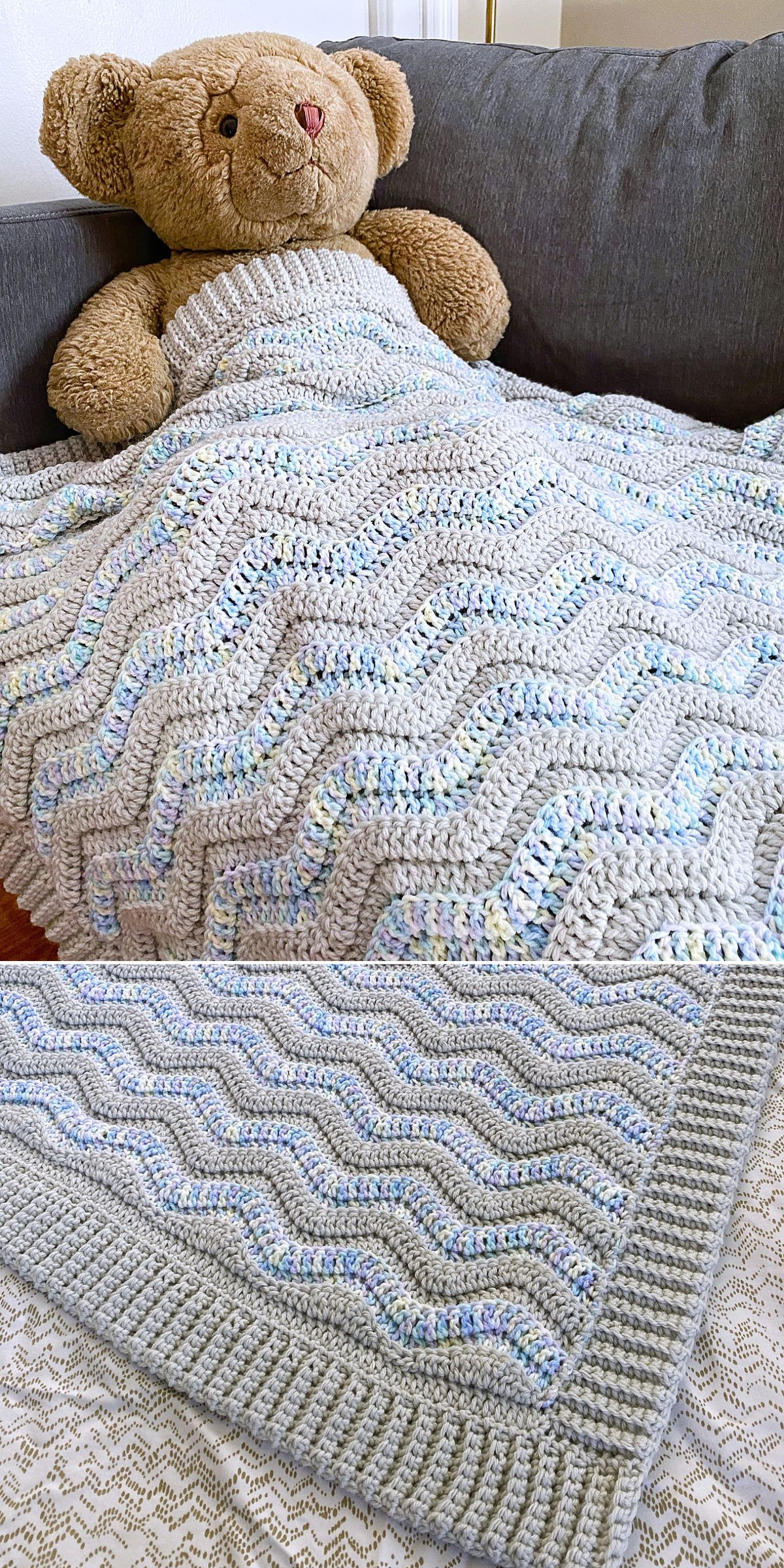 a crochet blanket with chevron pattern