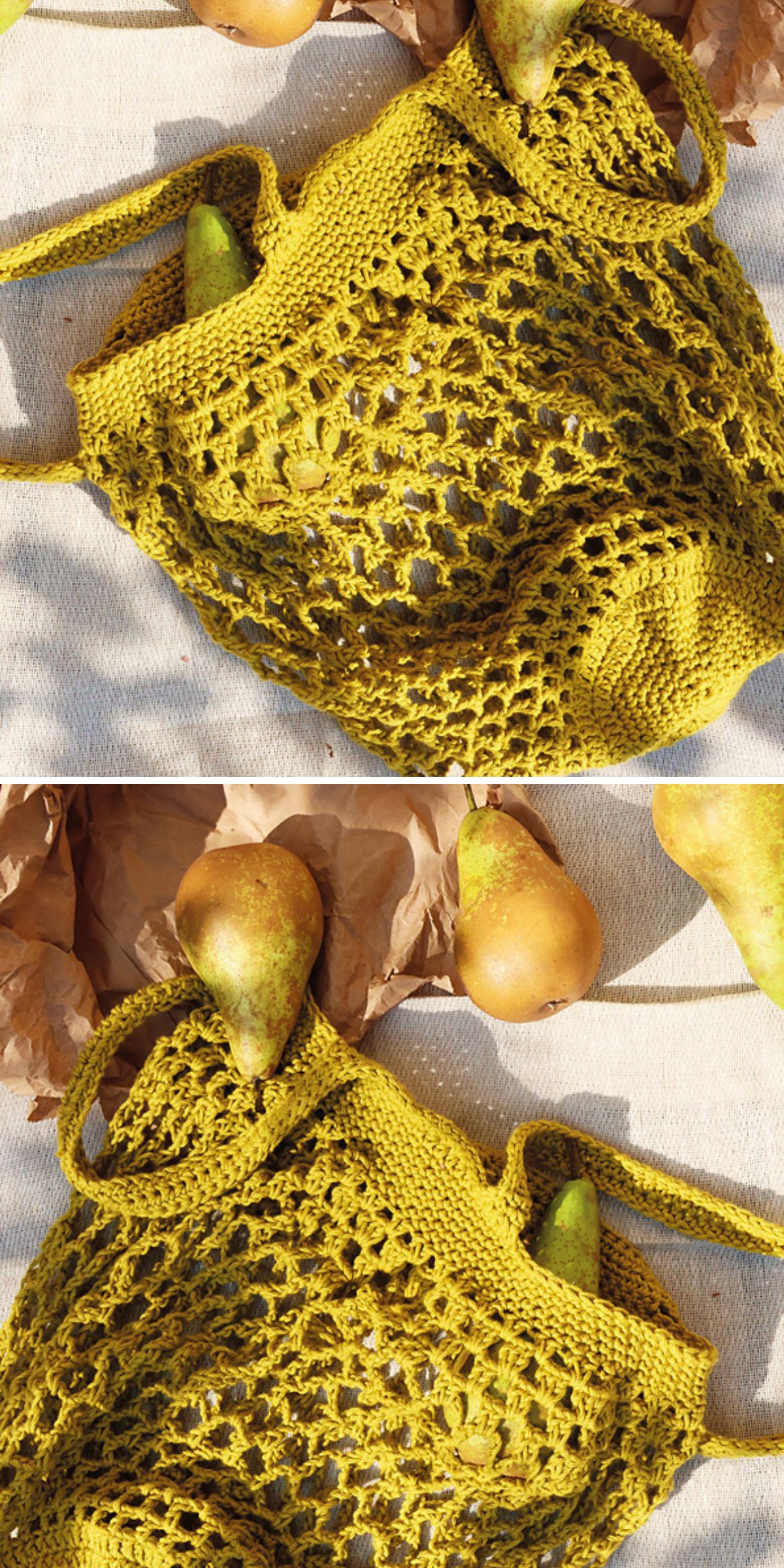 a large mesh crochet market bag in a yellow color