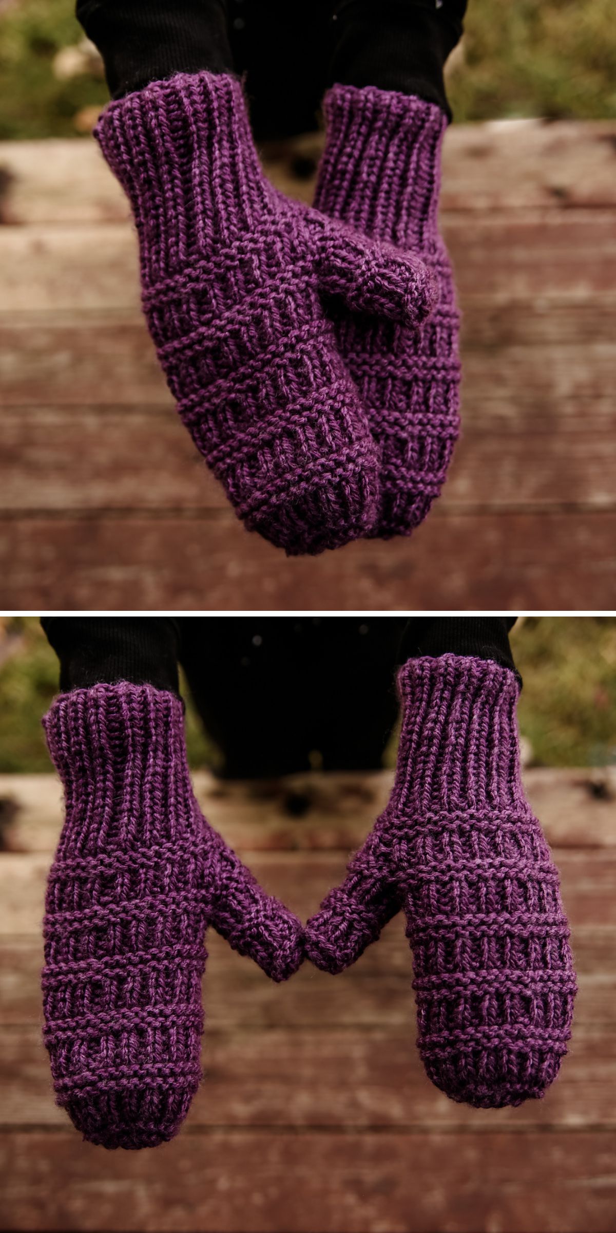 a structured knitted mittens in purple