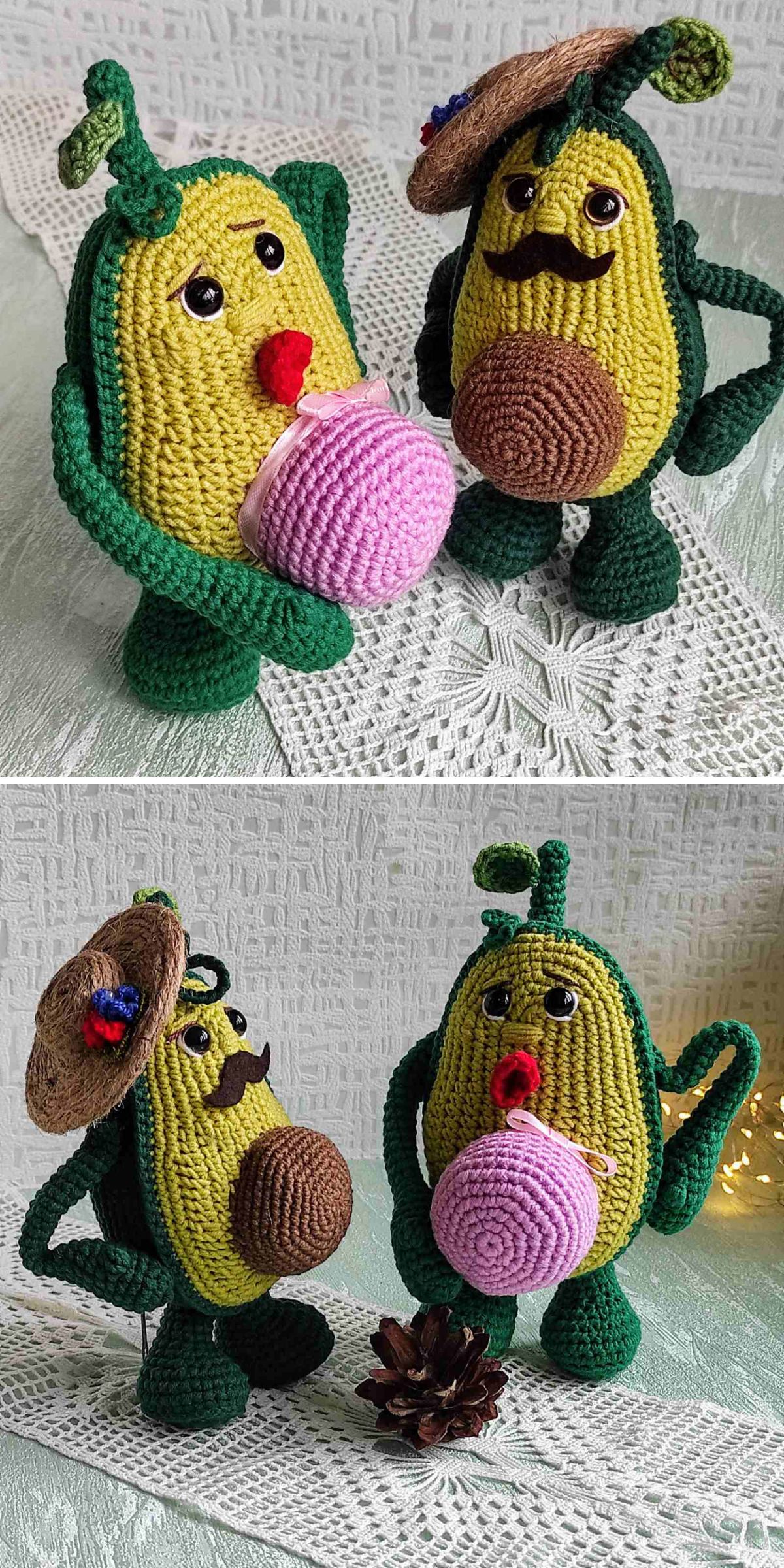 male and female crochet avocado amigurumi