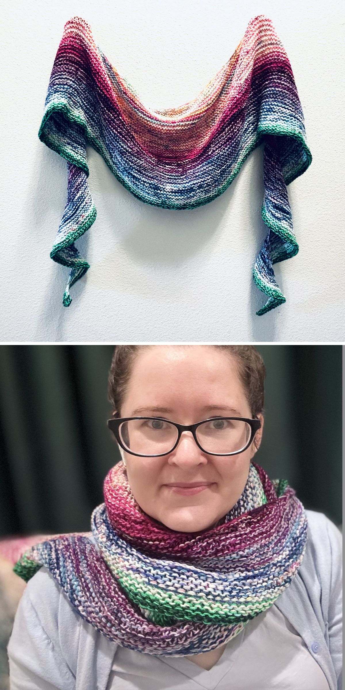 a knit shawl with a gradient design 