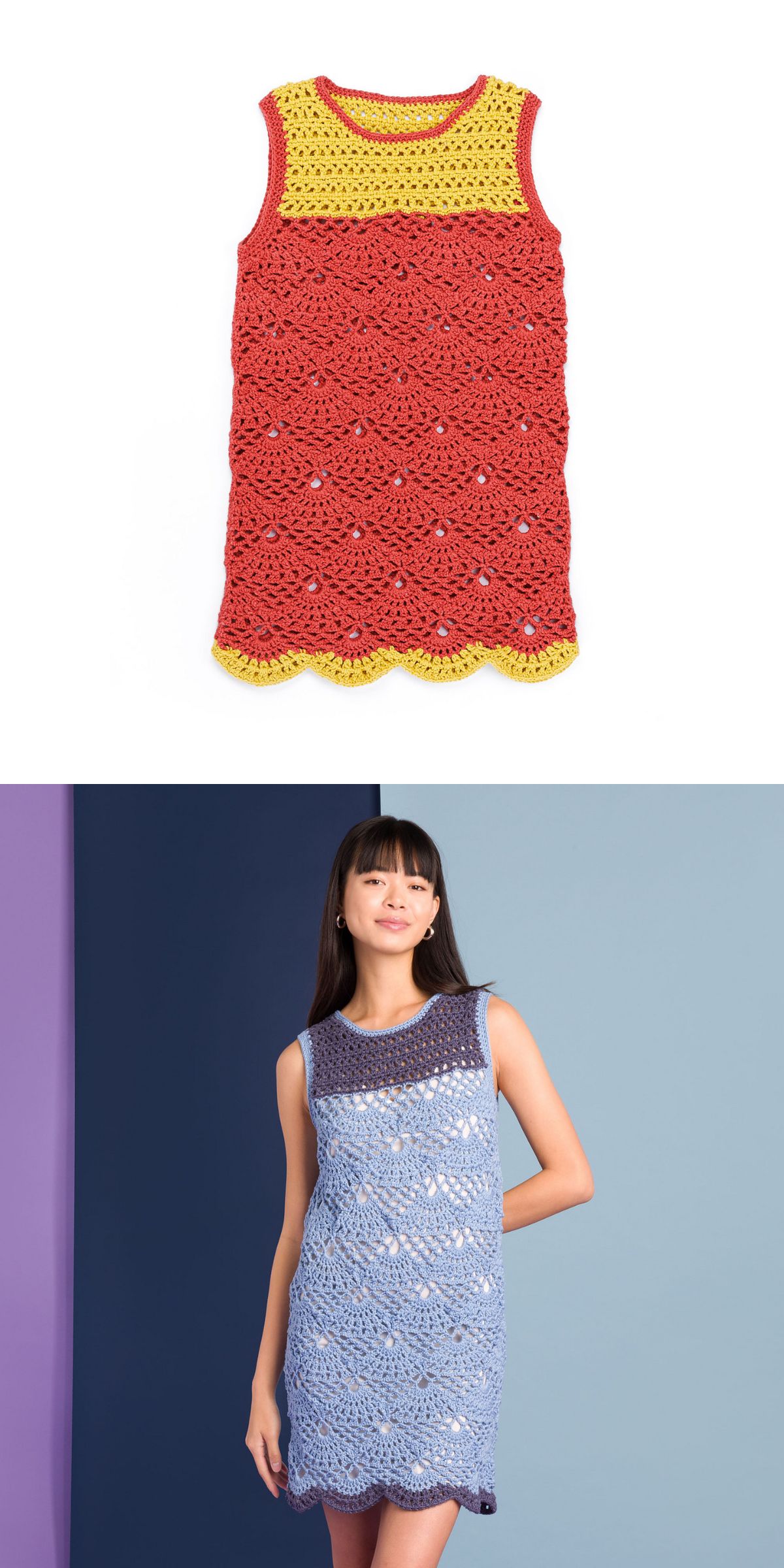 a mini crochet dress featuring a beautiful fan-inspired lace texture