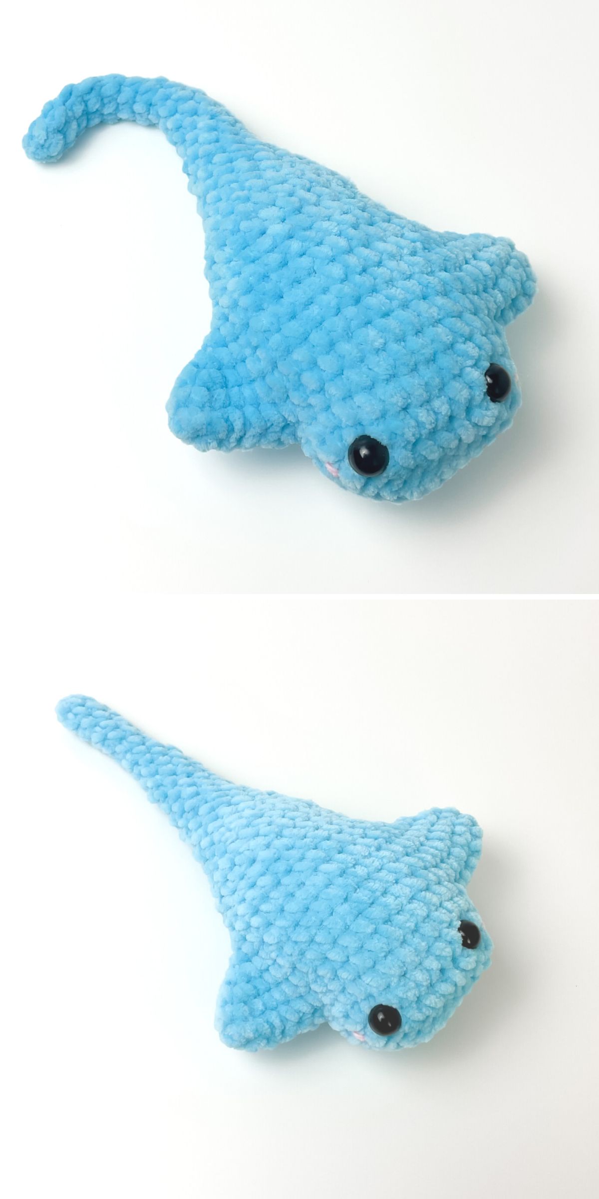 a blue crochet stingray amigurumi