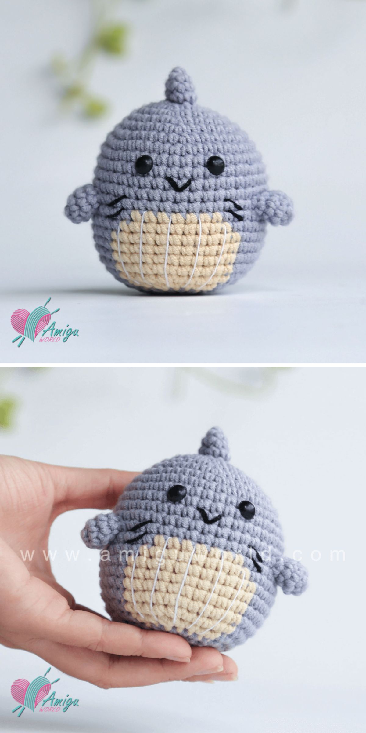 a small chubby crochet amigurumi shark