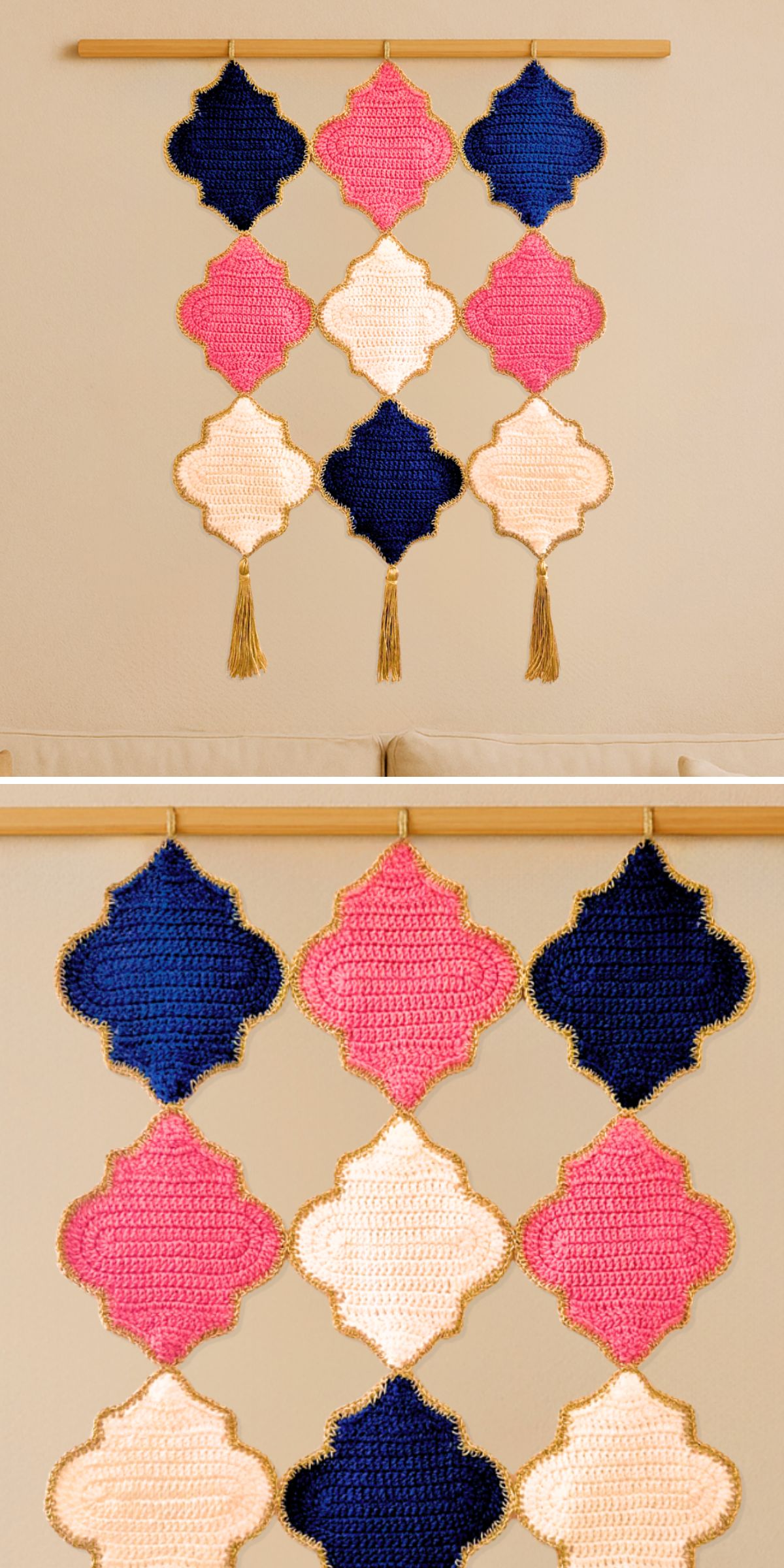 a crochet arabesque wall hanging