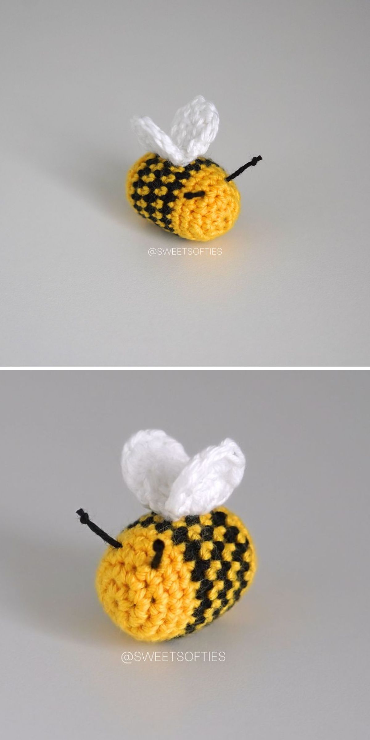 a miniature crochet bee amigurumi