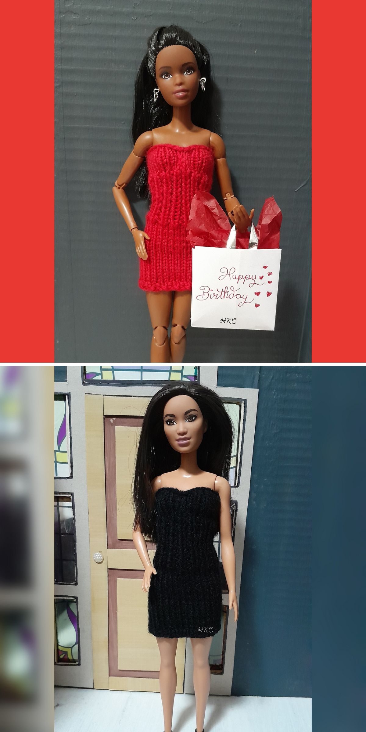 a knit strapless dress for Barbie dolls