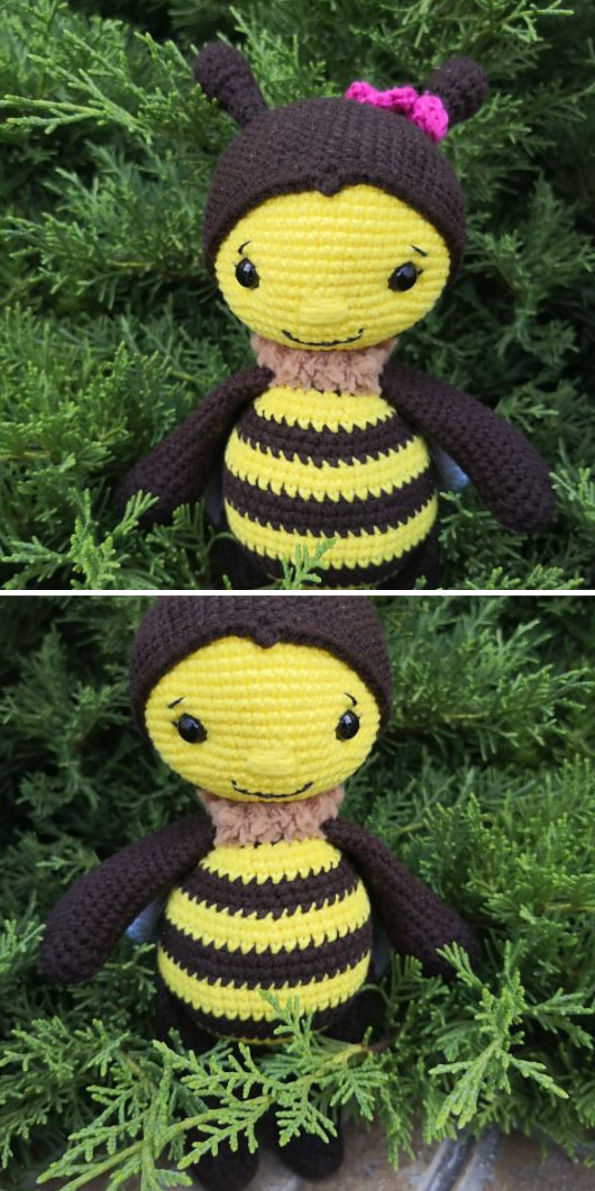 a large crochet bee plushie
