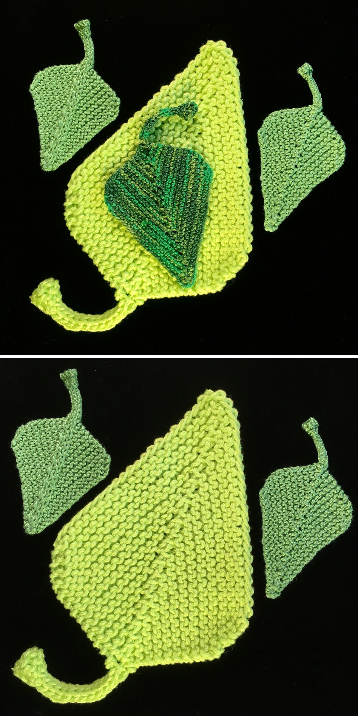 a set of knitted leaf appliques