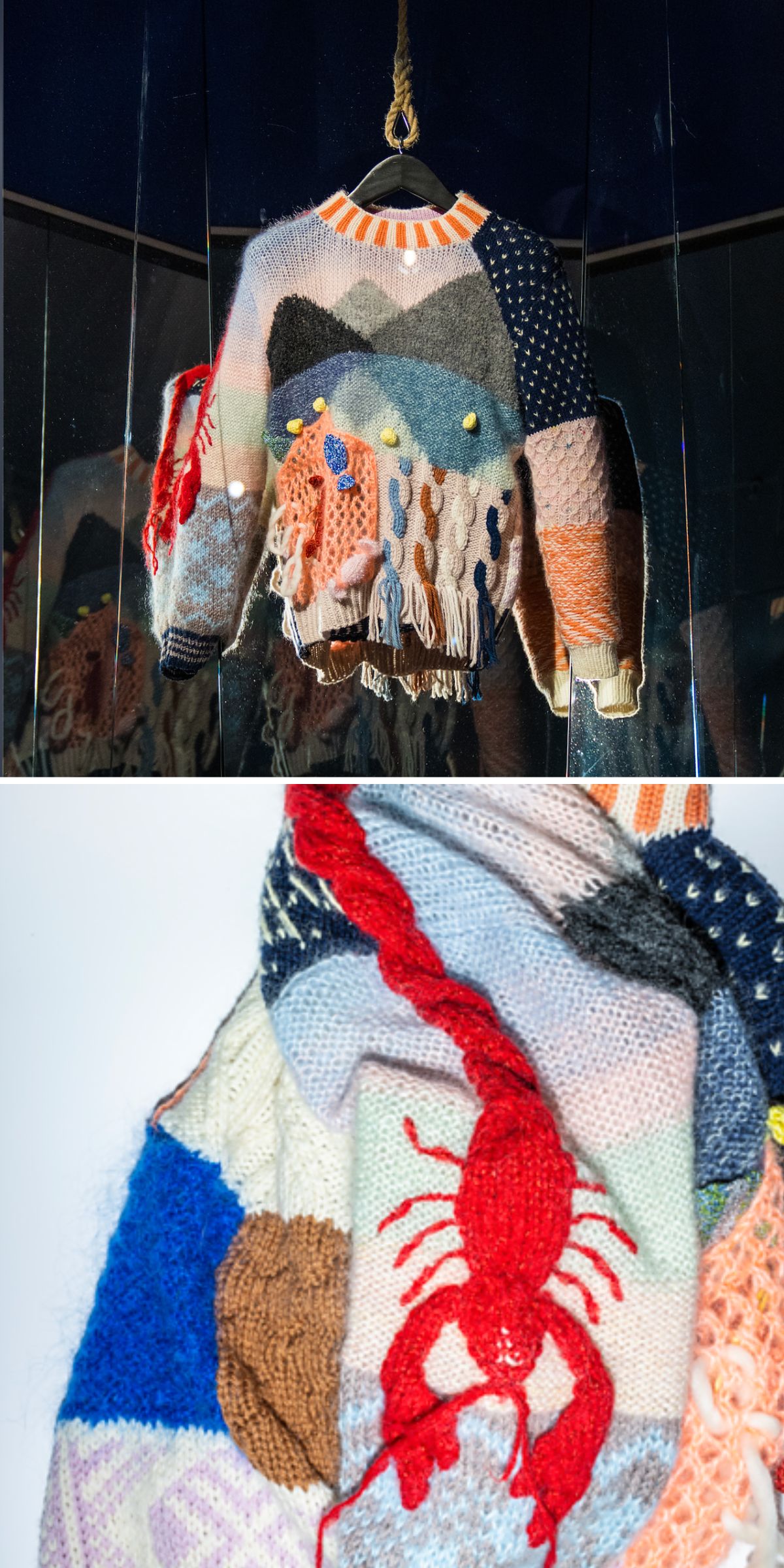 a patchwork-styled knit sweater 