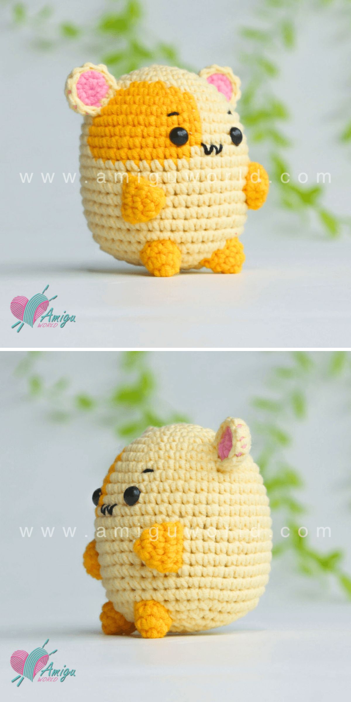 a plump crochet mouse amigurumi
