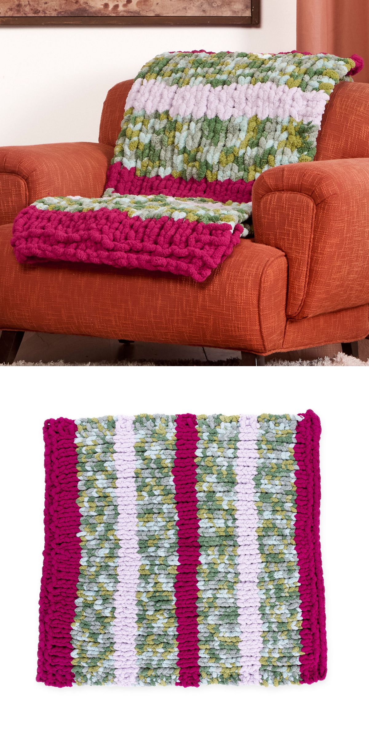a knit blanket made with super bulky yarn