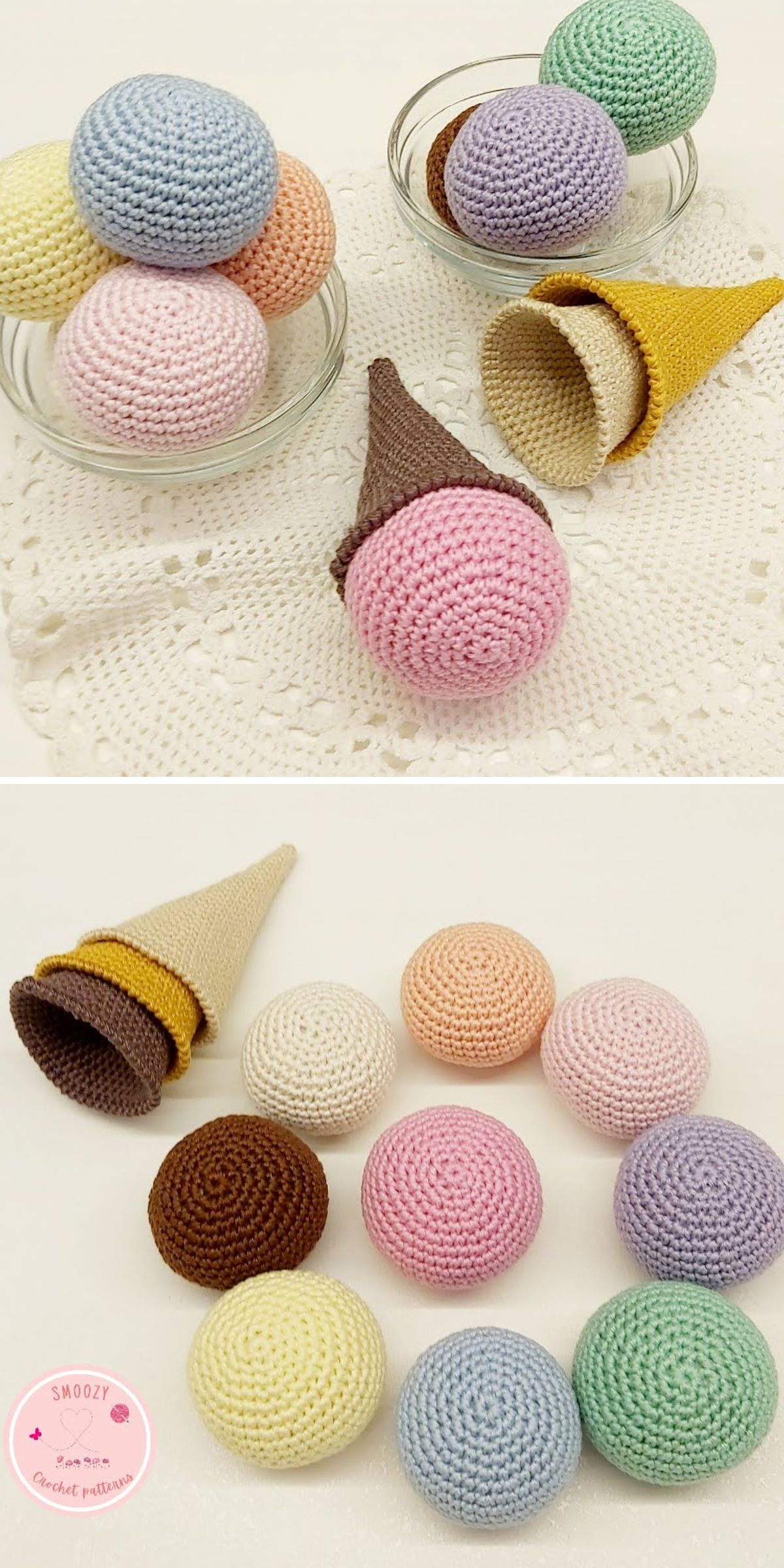 a set of crochet ice creams