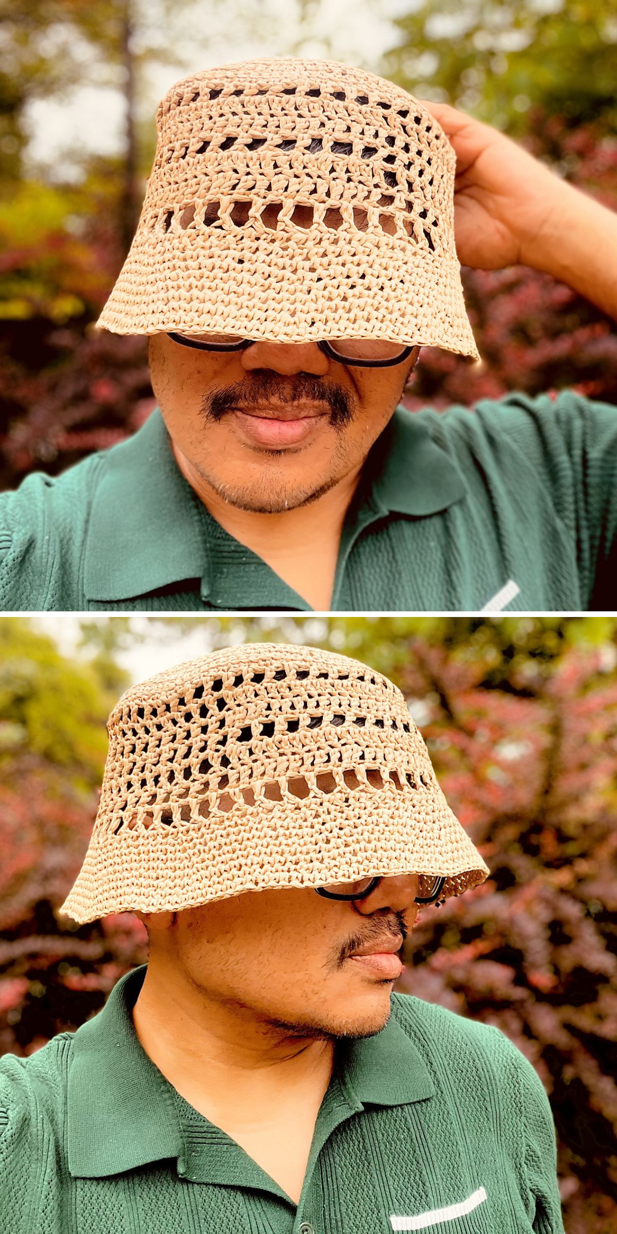 a crochet summer bucket hat in a neutral shade