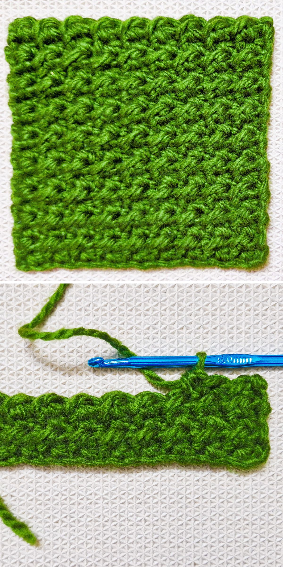 a green crochet swatch 